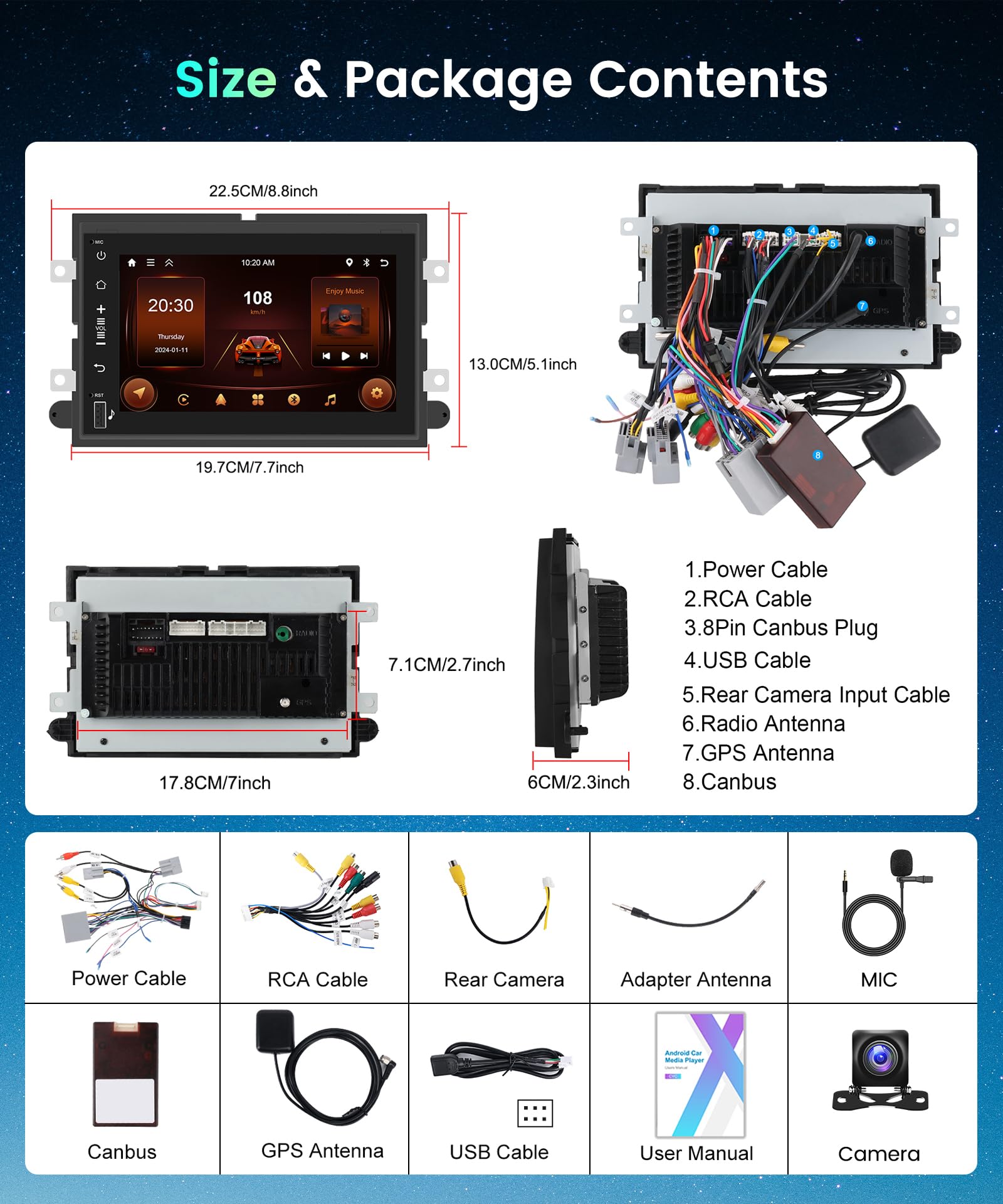 2G 64G Car Radio For Ford F150 F250 F350 Fusion Edge Explorer Expedition, Podofo 7Inch 1080P Ips Touchscreen F 150 Stereo With Wireless Carplay Android Auto Gps Wifi Fm/Rds Eq Backup Camera