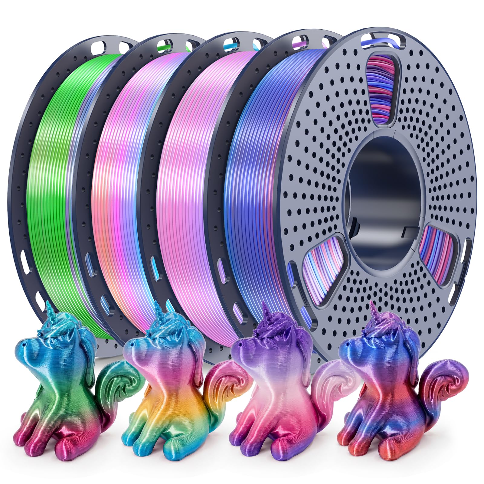 250g Rainbow Silk PLA Filament 1.75mm, SUNLU 3D Printer Silk PLA Filament Bundle,Shiny Silk Multicolor Filament Bundle, Fast Col