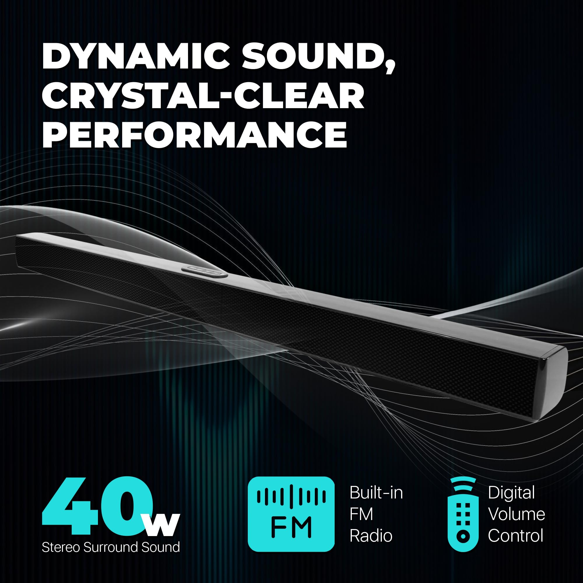 Proscan 37 Inch Bluetooth Speaker, Ultra Slim Sound Bar For Smart Tv With Optical Digital Audio Input, Black