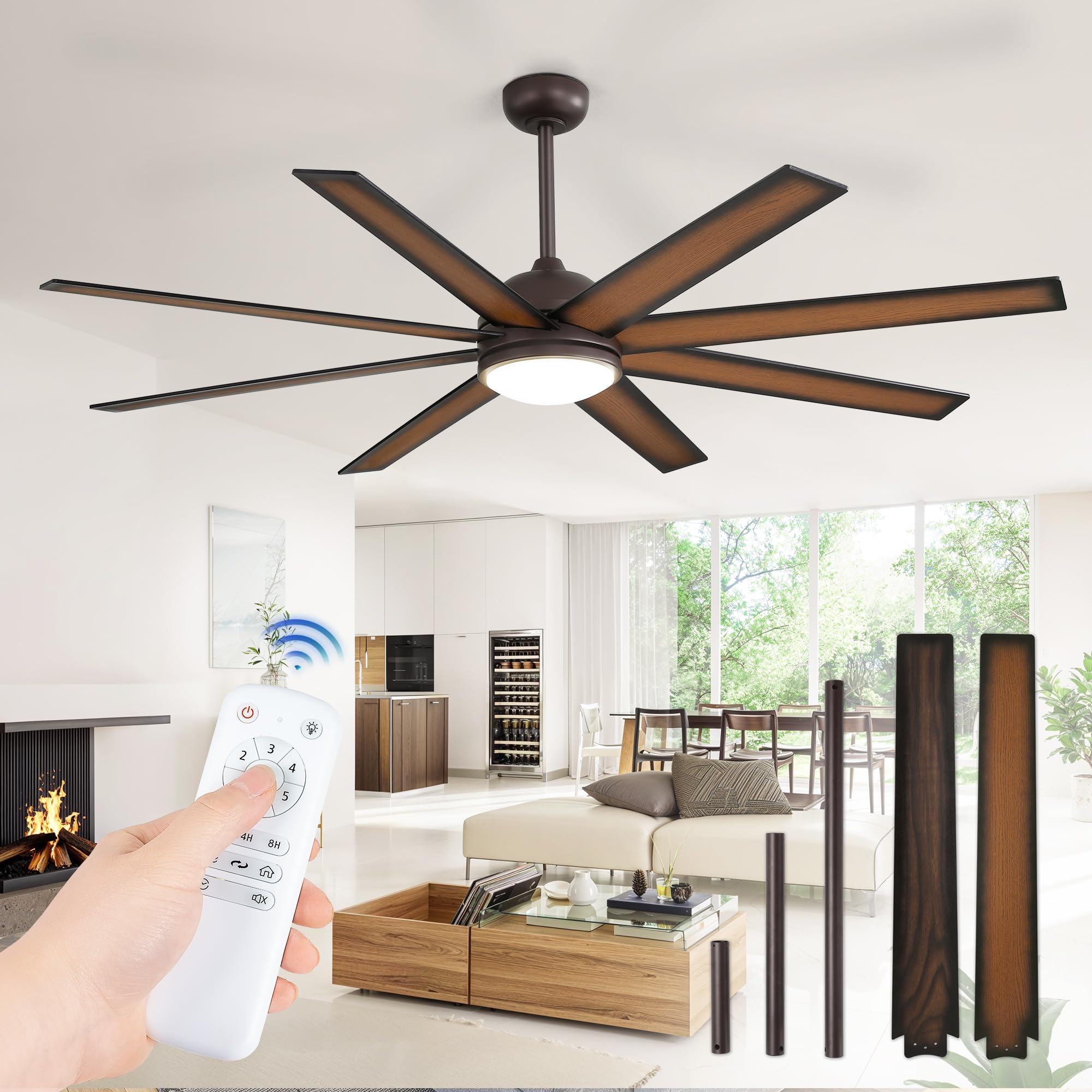 Fanbulous 65 Inch Ceiling Fans With Lights And Remote, Bronze Indoor/Outdoor Ceiling Fan With Quiet Reversible Dc Motor, 6 Speed
