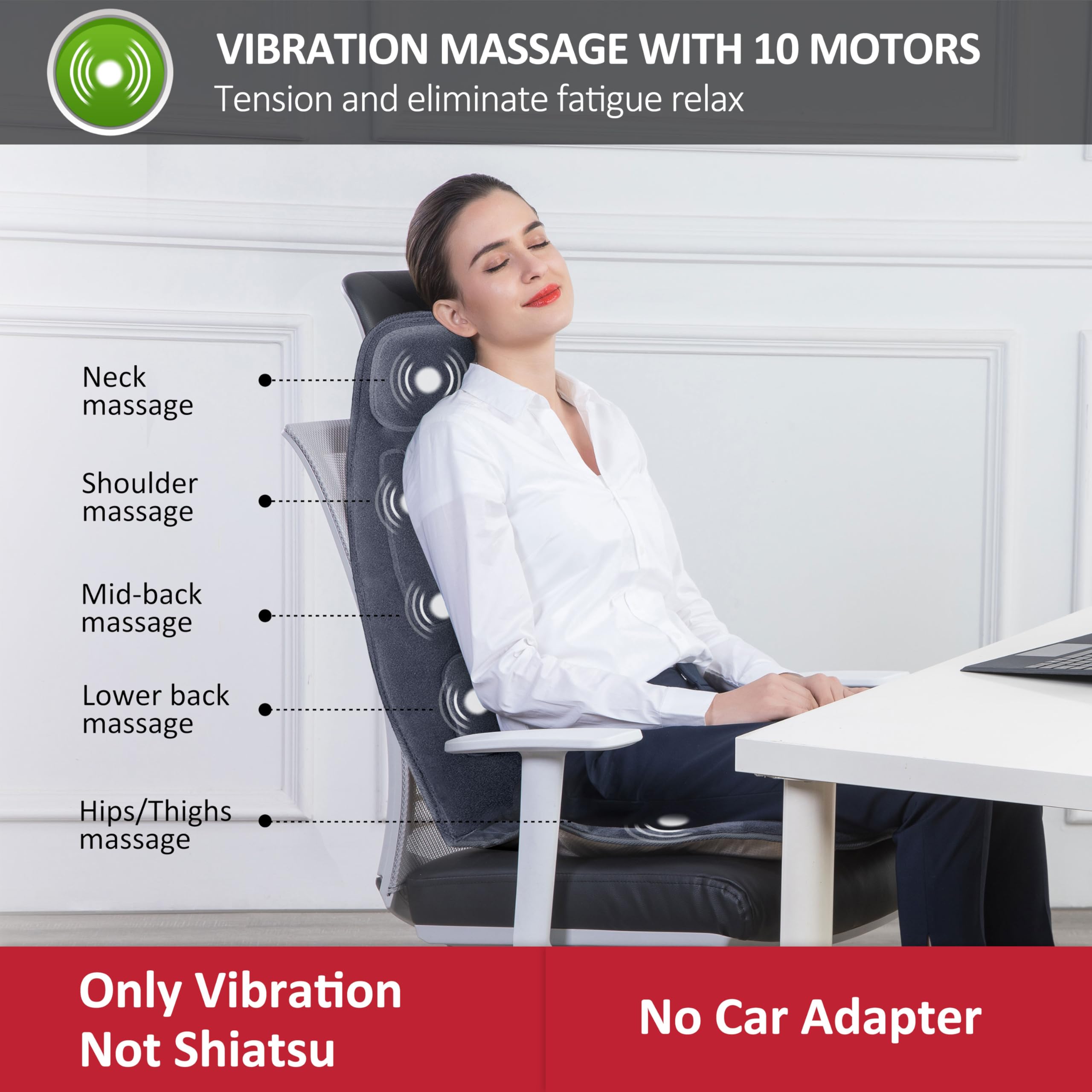 Snailax Massage Seat Cushion With Heat   Extra Memory Foam Support Pad In Neck And Lumbar,10 Vibration Massage Motors, 2 Heat Le