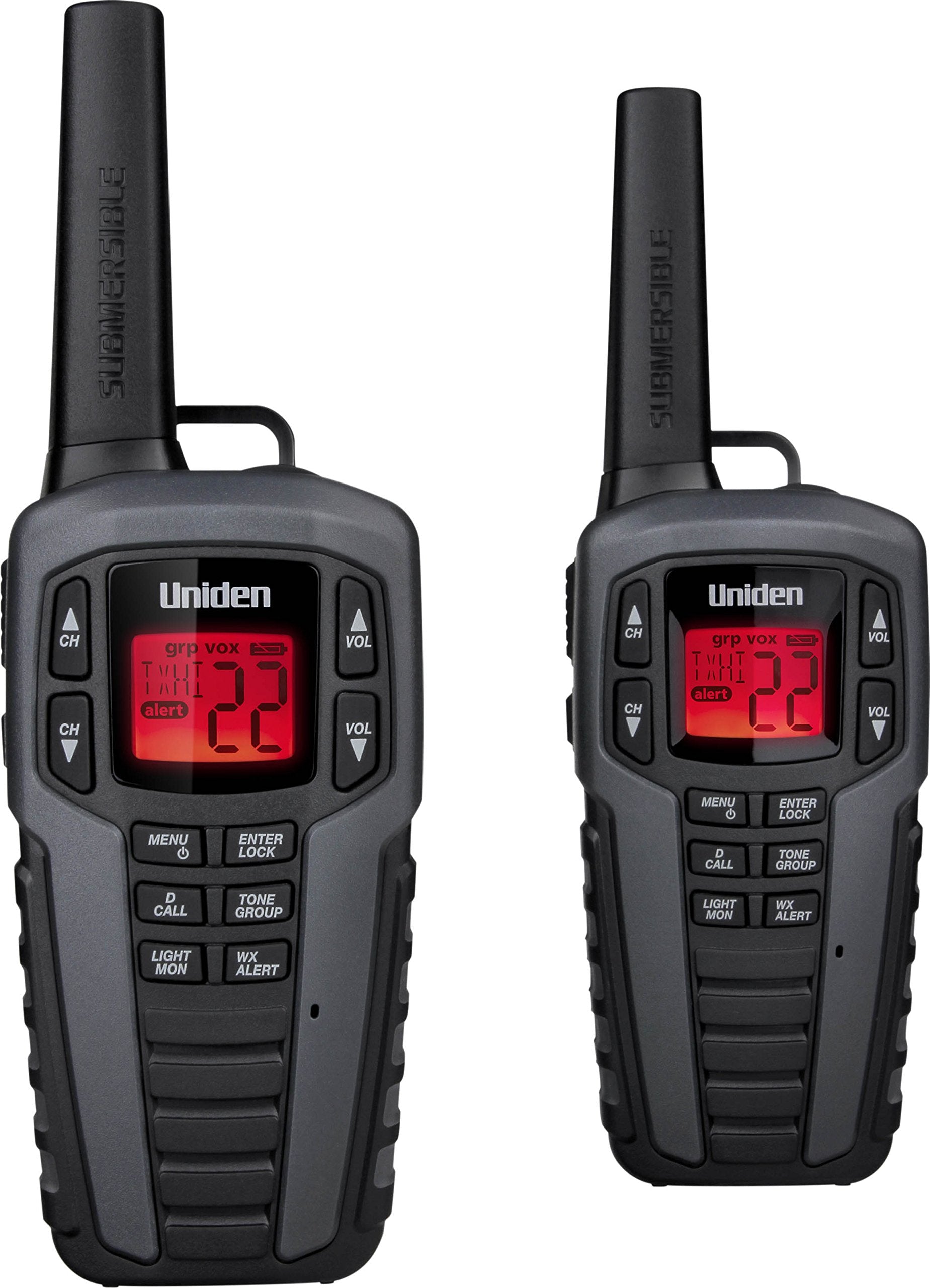 Uniden SX377-2CKHS Up to 37 Mile Range FRS Two-Way Radio Walkie Talkies w/ Dual Charging Cradle, Waterproof, Floats, 22 Channels