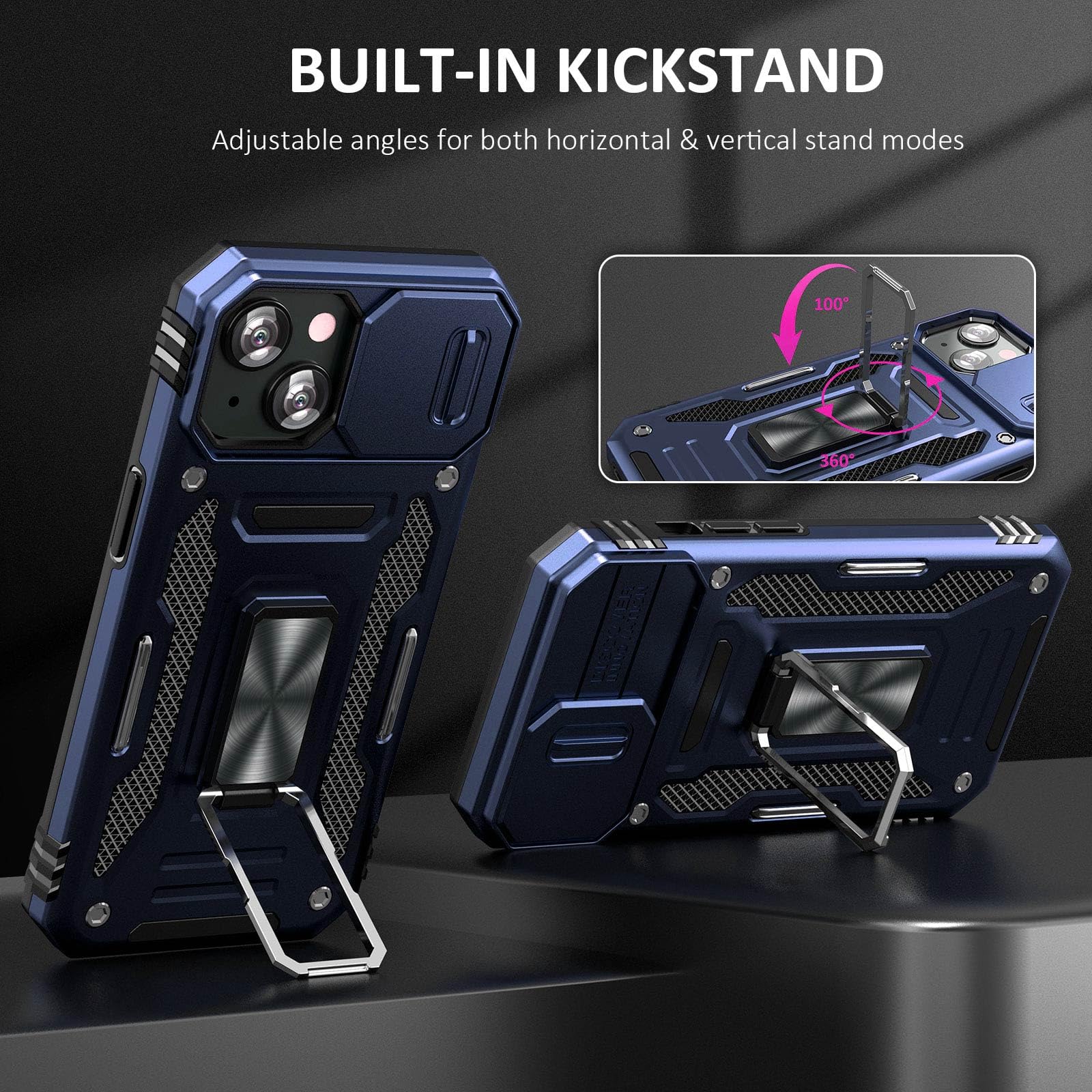 Sefing Case For Iphone 15 Phone Case Iphone 15 Case With Camera Lens Cover, With Ring Holder Kickstand, Fit Magnetic Car Mount,