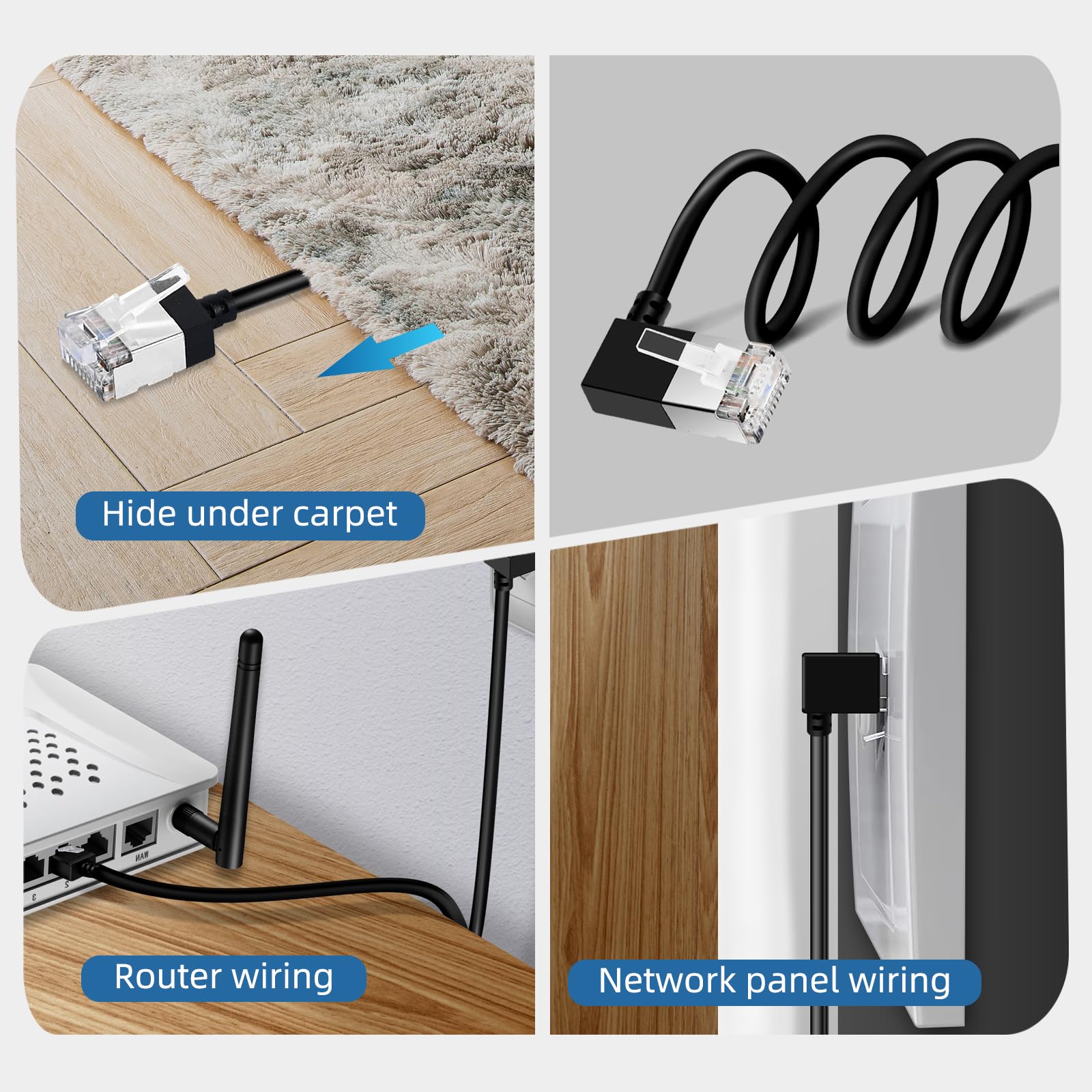 Dutevolns Flexible Cat 6 Ethernet Cable 90 Right Angled 25 Feet, Ultra Thin & Slim Rj45 Lan Cord Gigabit Applicable For Mac, Pc,