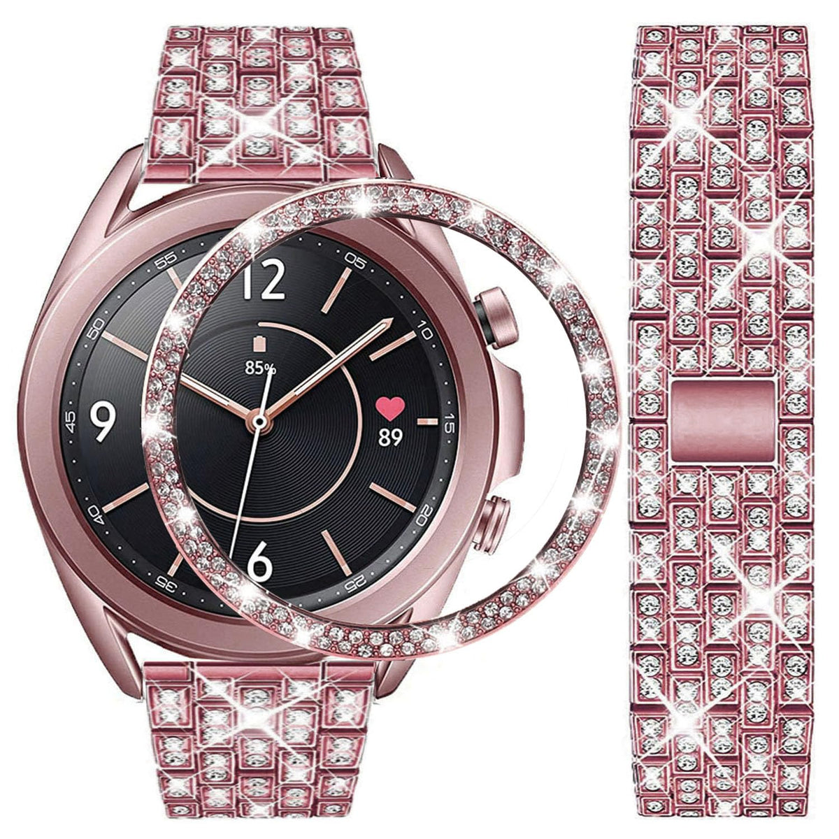 Dealele Bands Compatible With Samsung Galaxy Watch 3 (41Mm), 20Mm Luxury Diamond Stainless Steel Metal Bracelet With Rhinestone