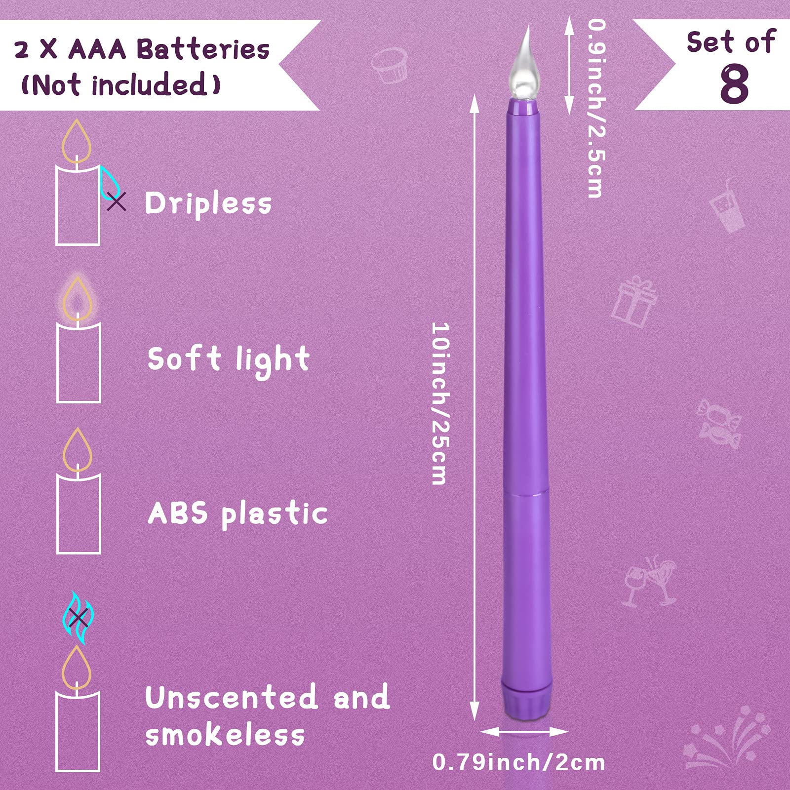 Enhon 8 Pieces Halloween Flameless Taper Candles 10 Inch Led Candles Battery Operated Flickering Candles For Halloween Wedding C