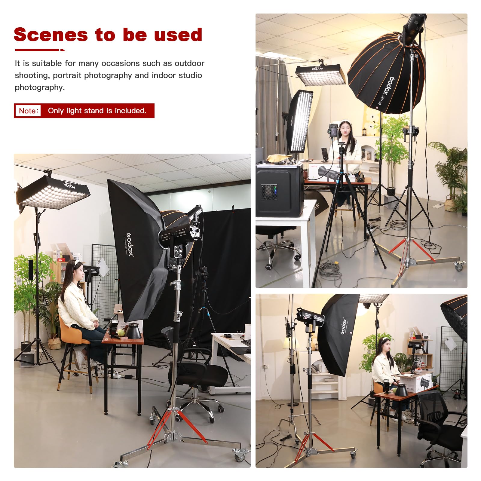 Heavy Duty Light Stand With Casters 100% Stainless Steel 30Kg/66Lb Load Bearing Adjustable 130/4.3Ft   305Cm/10Ft Photography Li