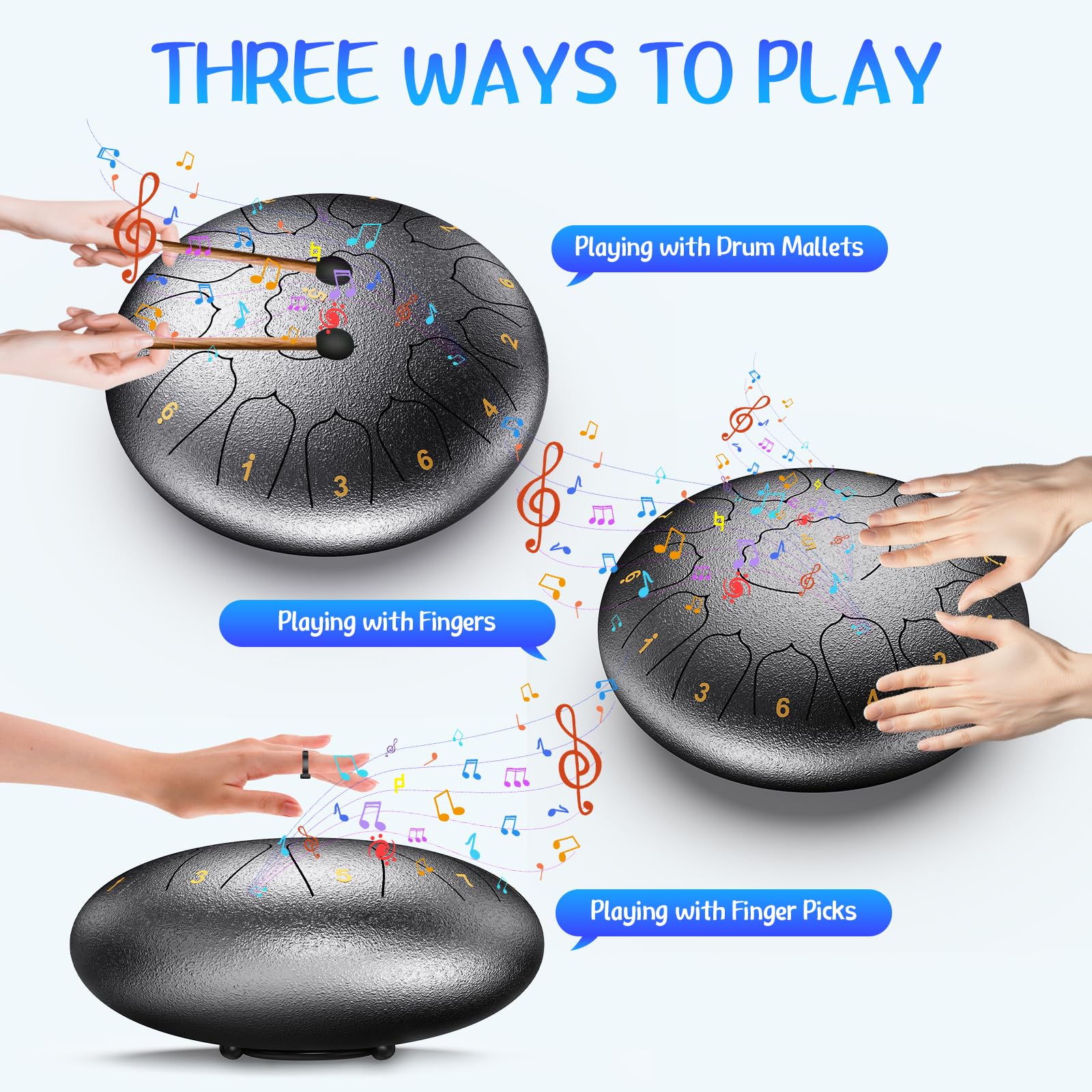 Professional Steel Tongue Drum For Adults & Kids - 8/12 Inch Hand Percussion Instrument Rain Drum With 11/13 Notes For Yoga, Med