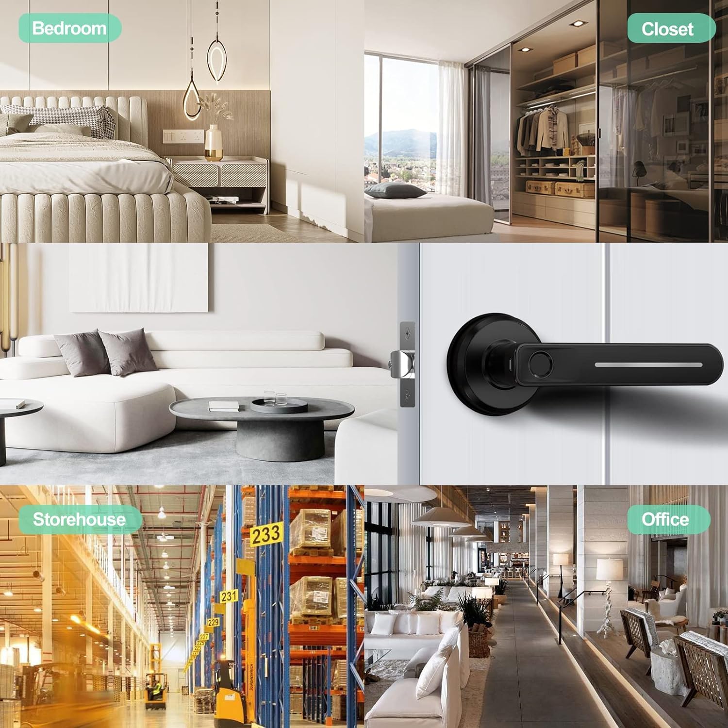 Geektale Fingerprint Door Lock, Biometric Door Lock Keyless Entry Door Locks With Handle, Smart Door Handle Fingerprint Door Kno