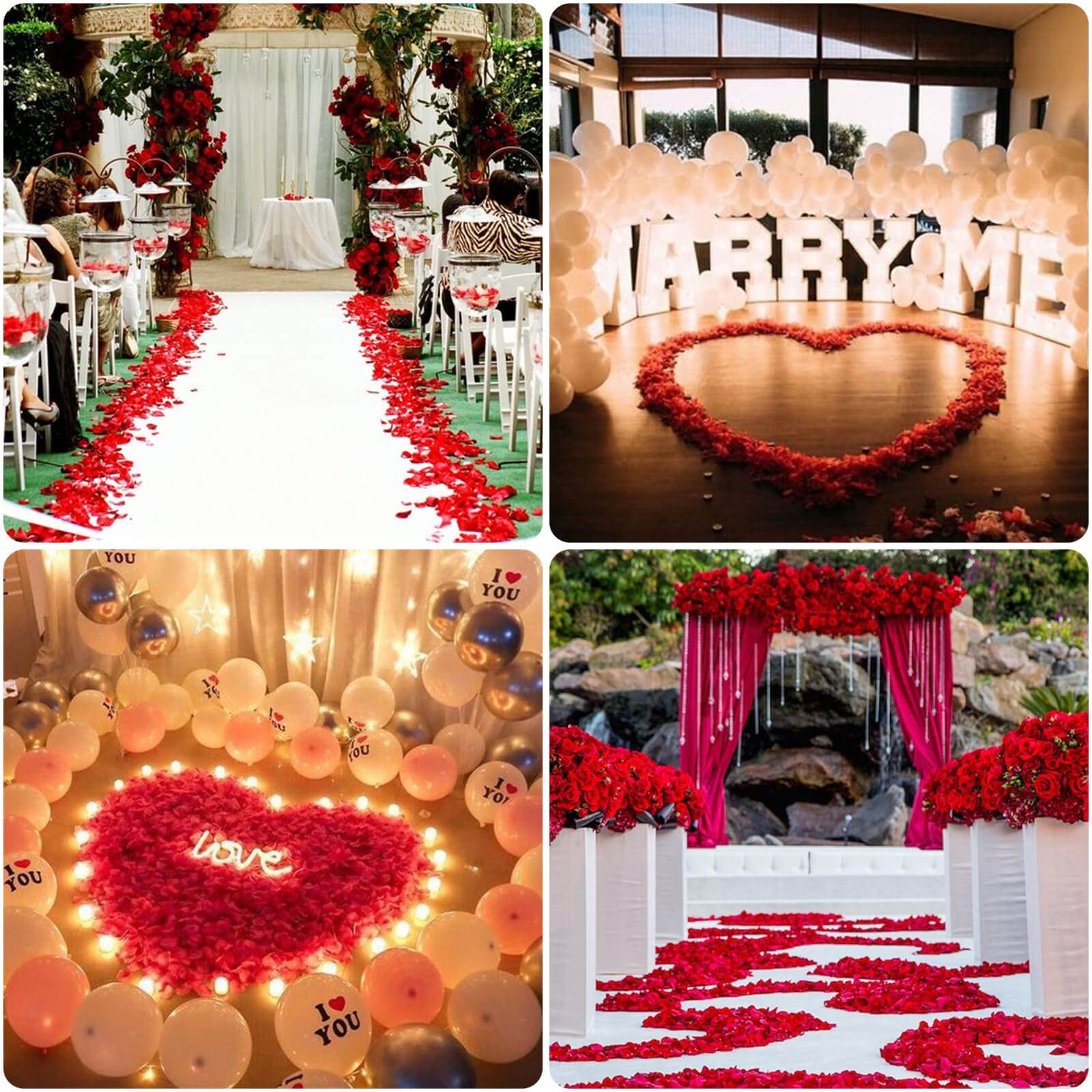 Cridoz Red Rose Petals For Romantic Night For Him Set, 2000 Pieces Artificial Rose Petals With 24 Pieces Red Flameless Led Candl