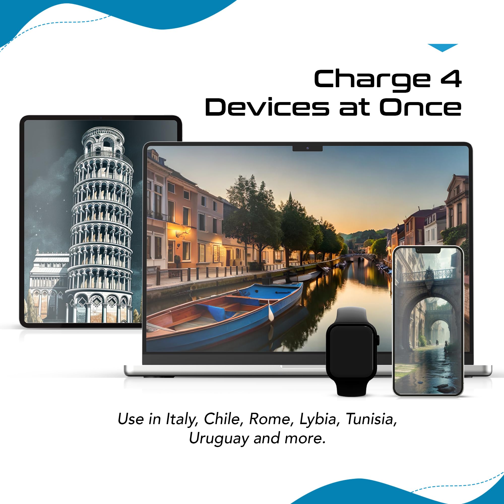 Ceptics Chile, Rome, Italy Travel Plug Adapter Set, Chile Plug Adapter Usb Usb C 20W Pd Qc 18W, 2 Outlet, Us To Italy Plug Adapt