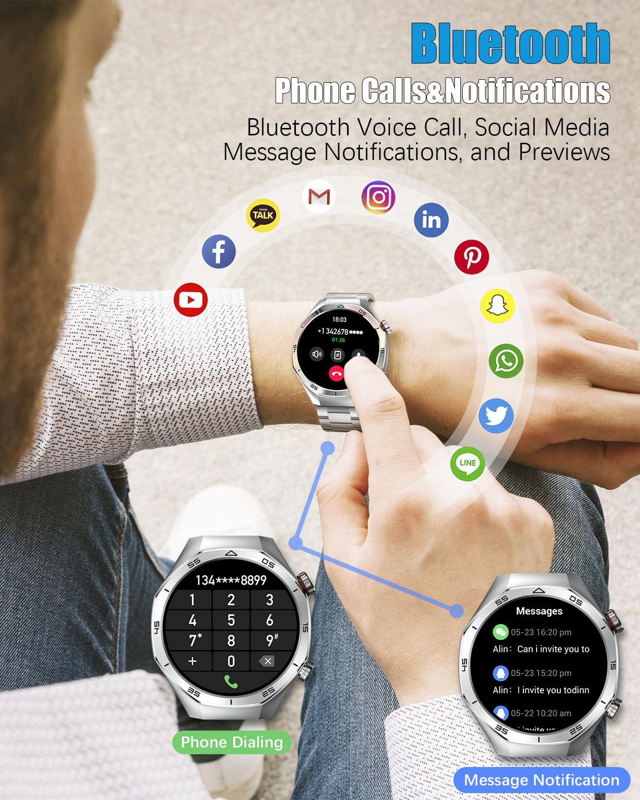 Mens Smart Watch 1.52 Hd Touch Screen Sports Fitness Tracker With Bluetooth Calls Ip67 Waterproof Smartwatch For Men 24/7 Heart