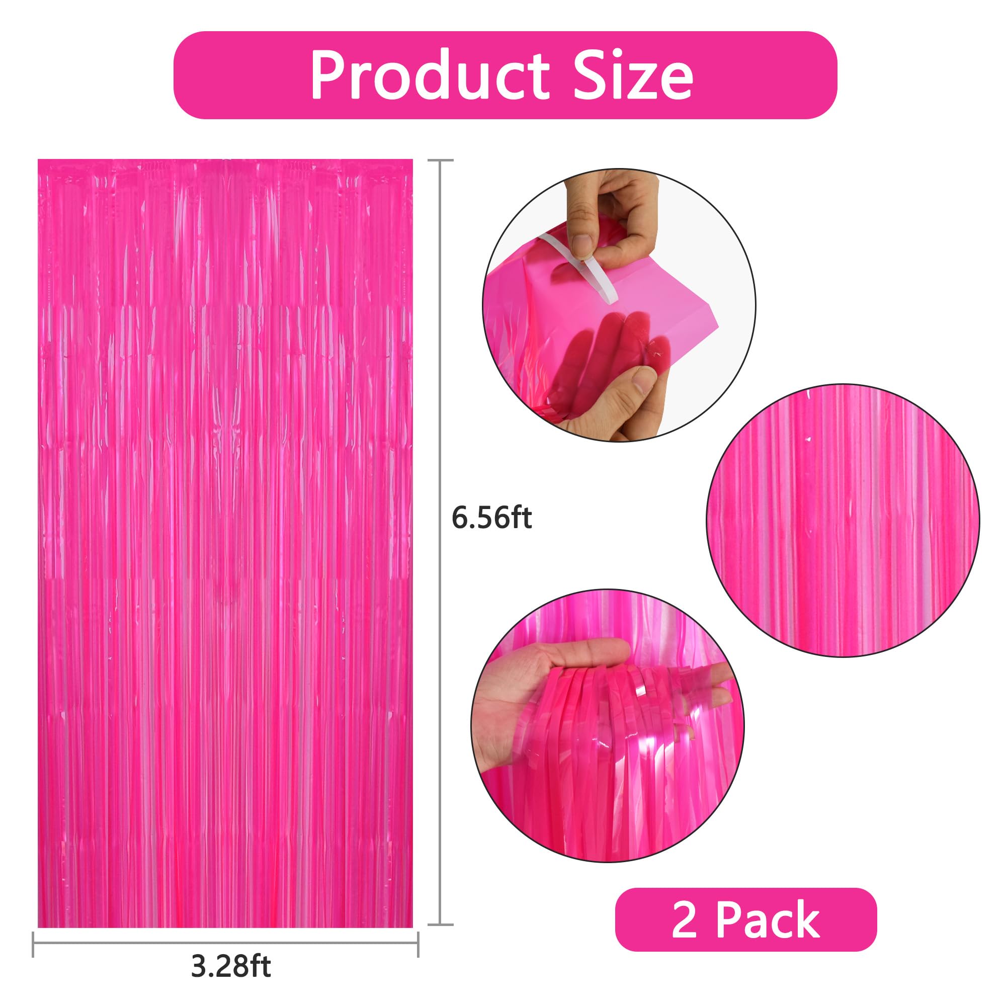 Beishida 2Pcs Hot Pink Door Streamer Fluorescent Hot Pink Backdrop Blue Foil Fringe Curtains Tinsel For Birthday Baby Shower Bac
