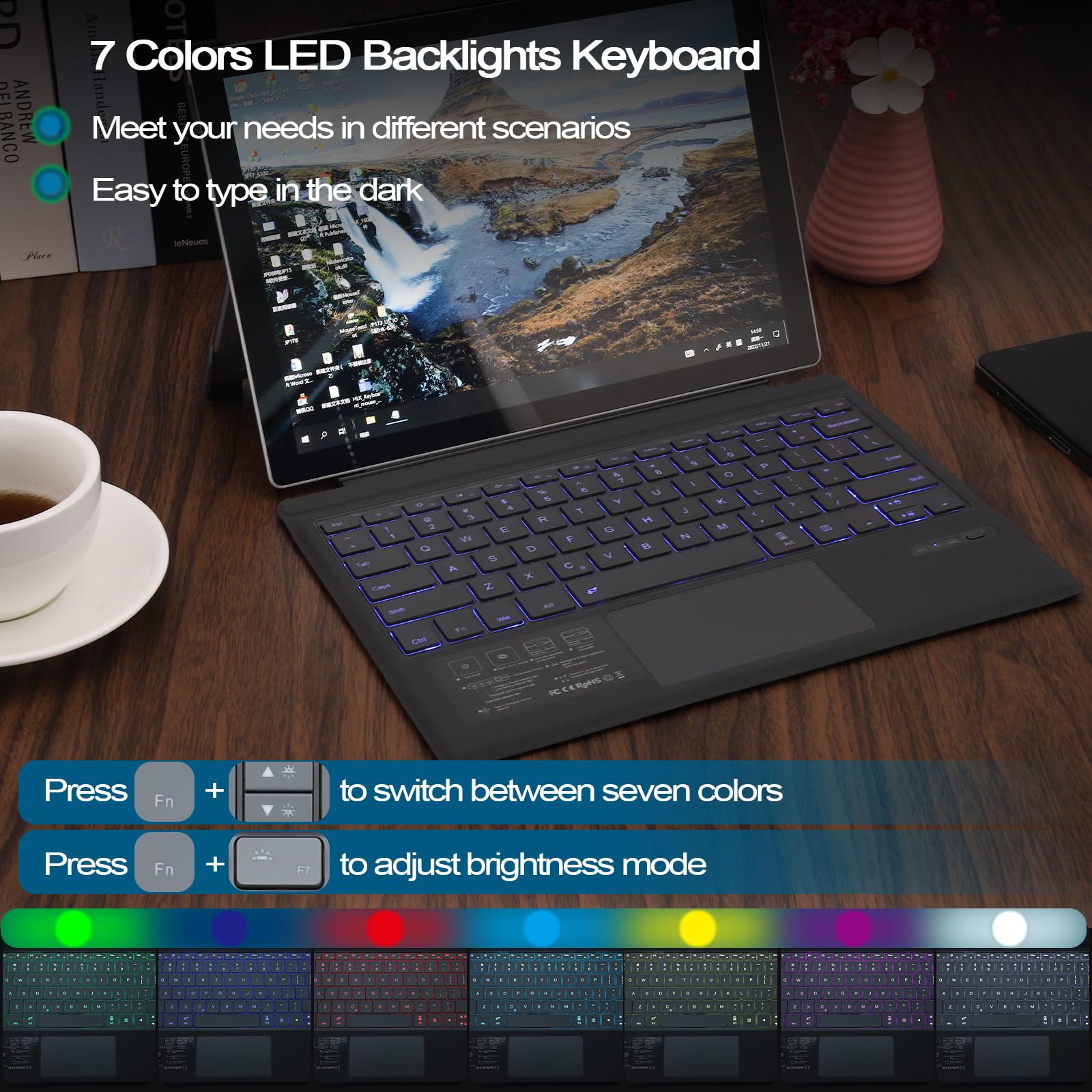 Qulose Surface Pro 7 Keyboard, Bluetooth Keyboard For Microsoft Surface Pro 7 Plus/Pro 7 /Pro 6/ Pro 5/ Pro 4 /Pro 3, Multi Gest