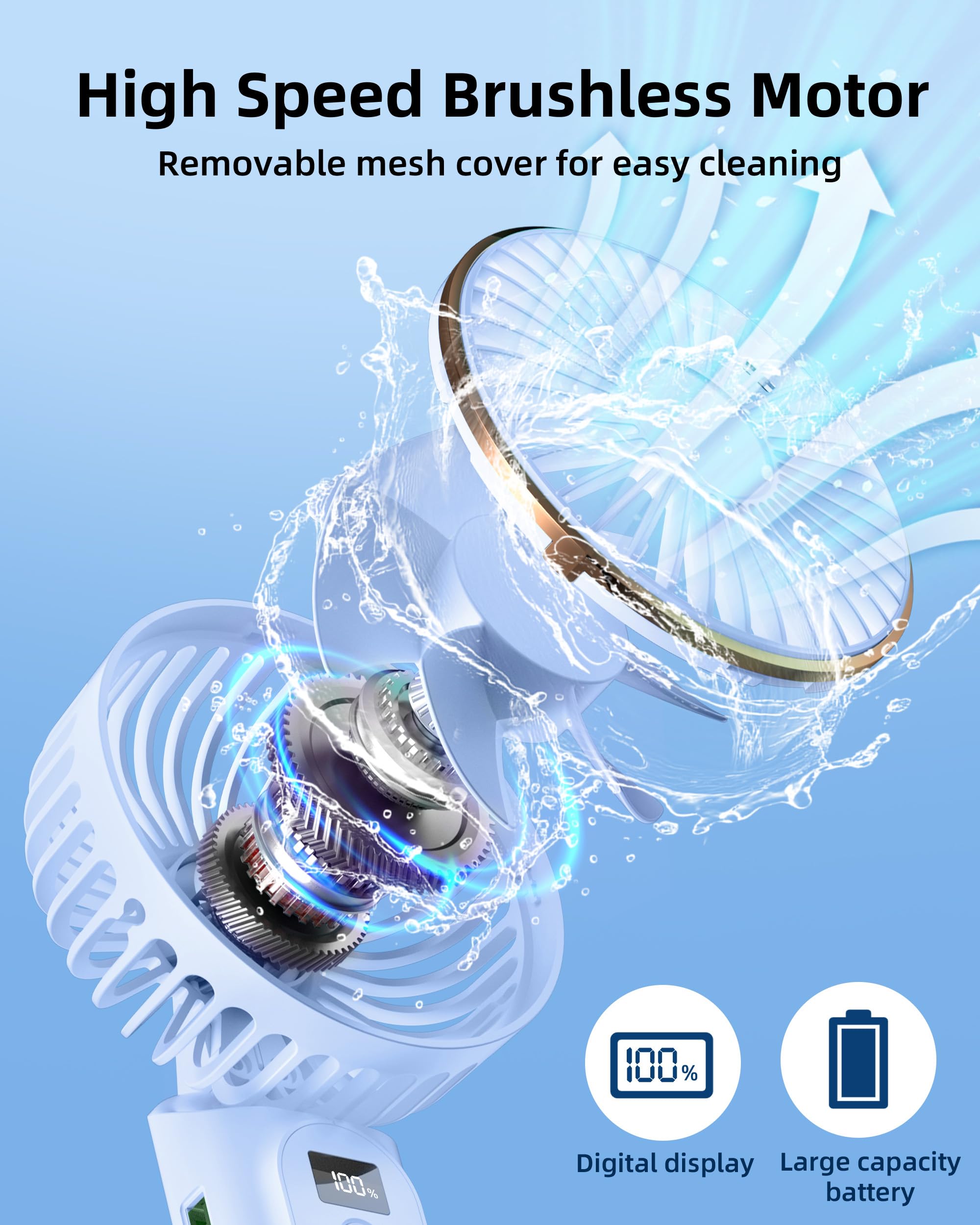 Tunise Portable Handheld Fan, Portable Fan Rechargeable, 4000Mah, 180 Adjustable, 6 Speed Wind, Display Electricity In Real Time