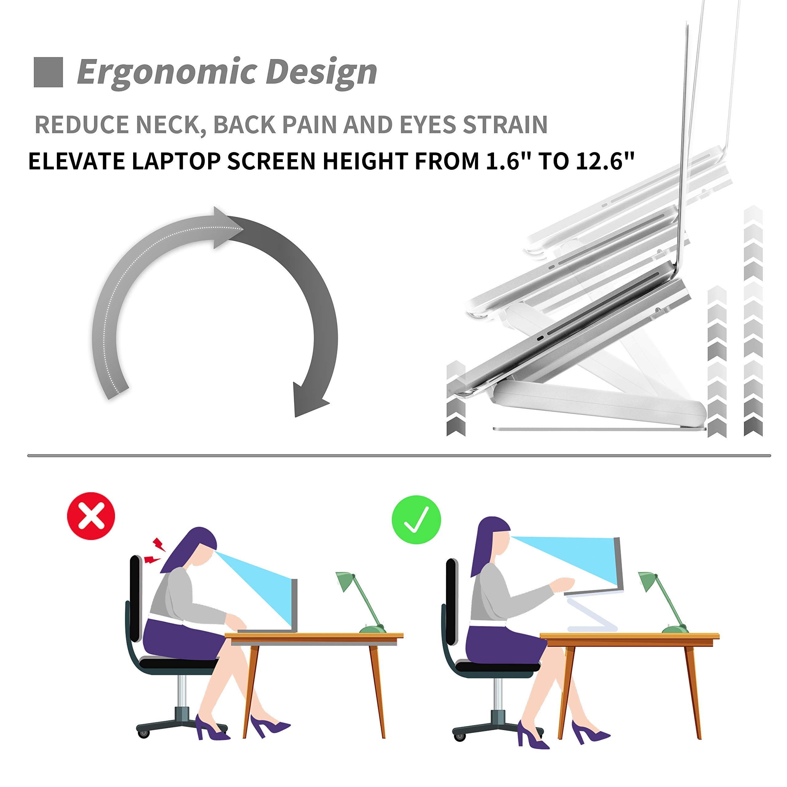SOUNDANCE Laptop Cooling Pad - Low-Noise Fan, 3 USB Hubs, Ergonomic Design for Up to 17” Laptops, Aluminum, Adjustable Silver