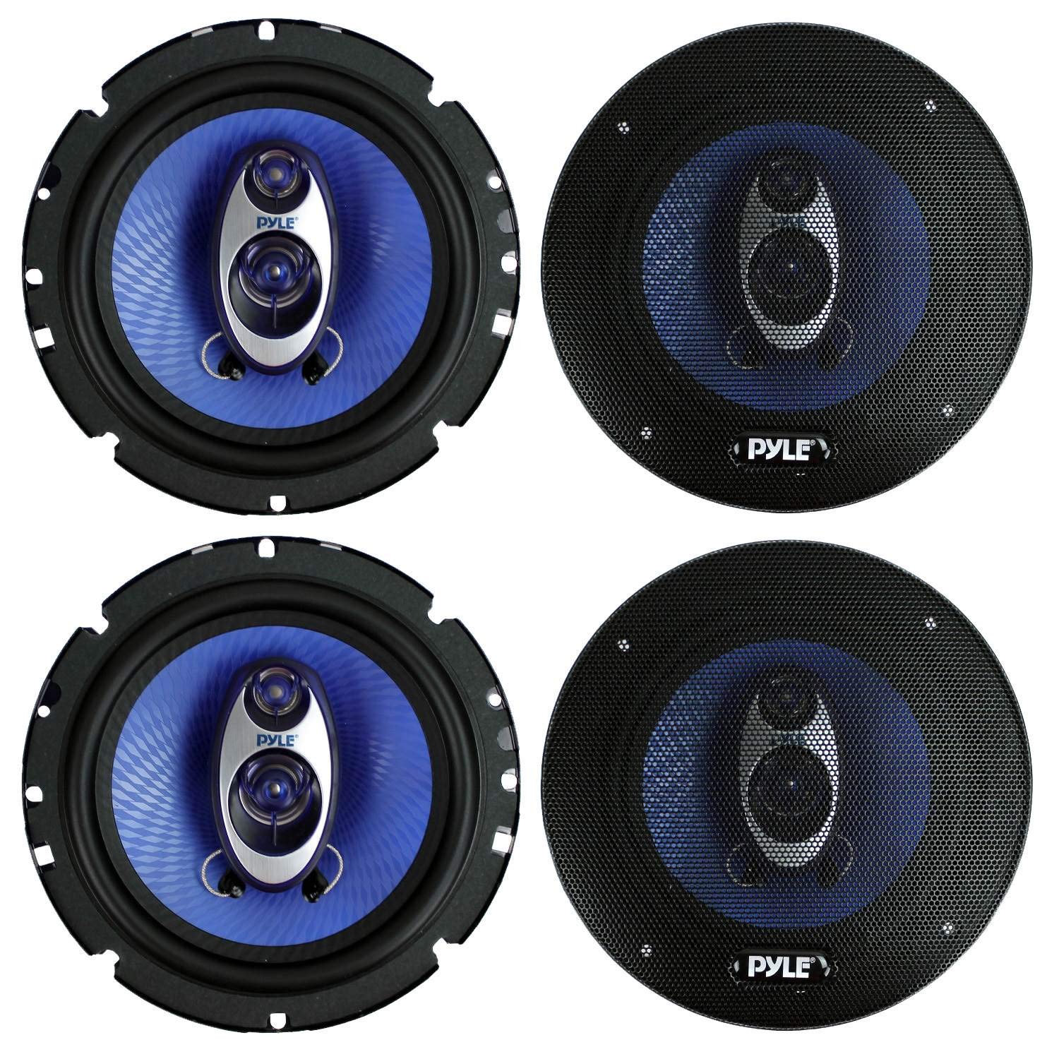 4 New Pyle PL63BL 6.5 720 Watt 3-Way Car Audio Coaxial Speakers Blue Stereo