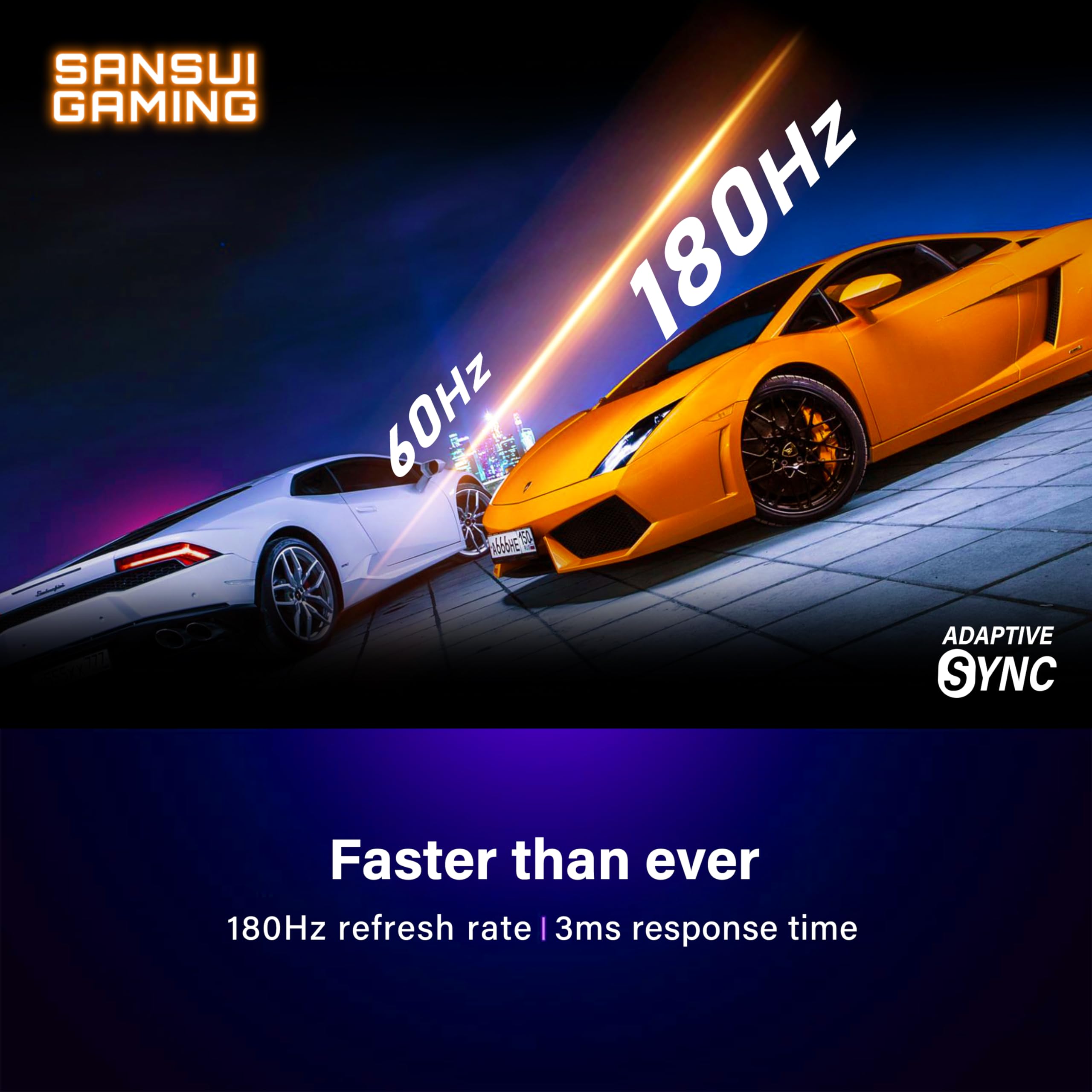 Sansui 24 Inch Gaming Monitor 180Hz 3Ms Computer Monitor With Built In Speakers Fhd 1080P Adaptive Sync 110% Srgb Dpx1 Hdmix2 Po