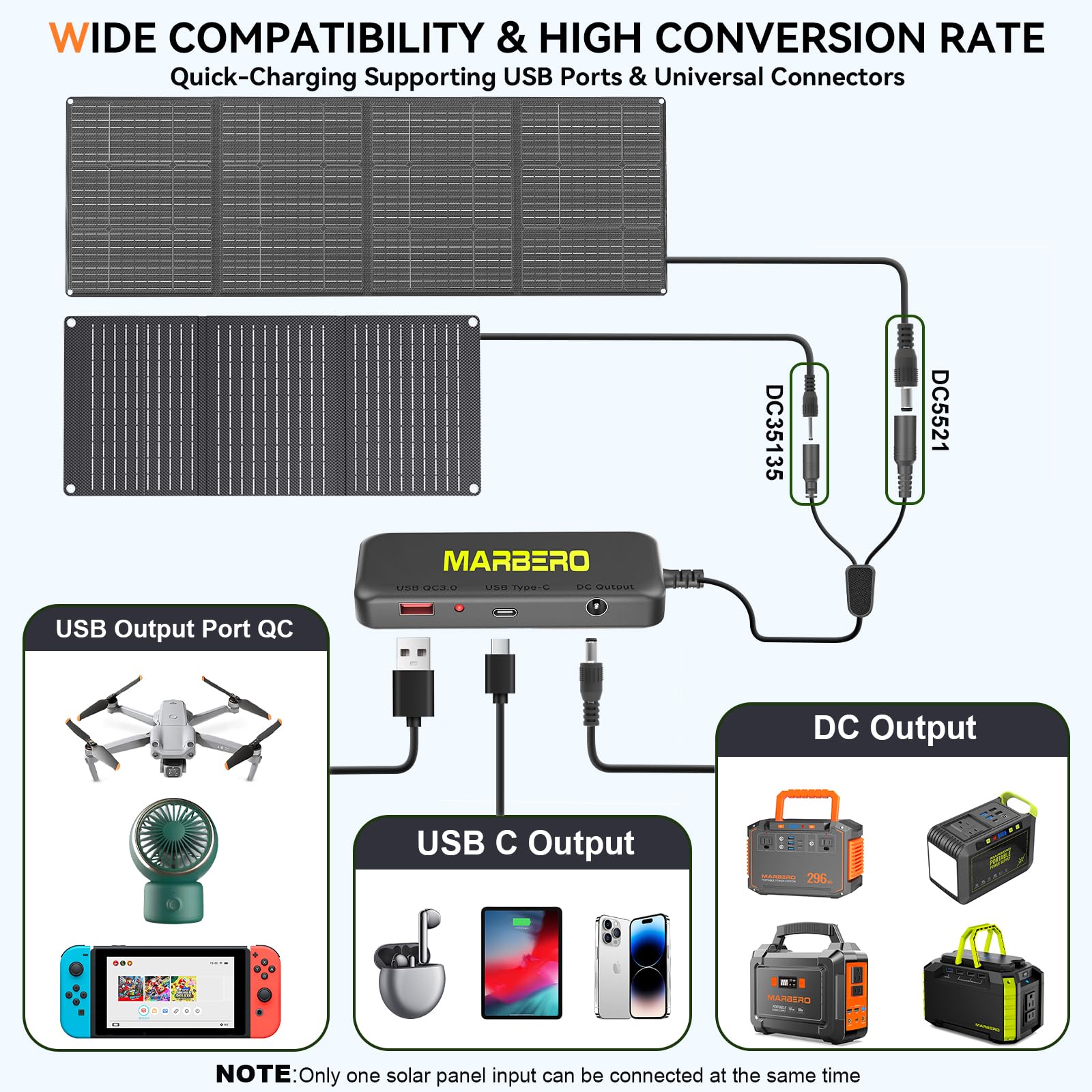 Marbero 88.8Wh Portable Power Station With 30W Solar Panel 150W Peak Camping Solar Generator Power Bank With Ac Outlet(2*Ac,2*Us