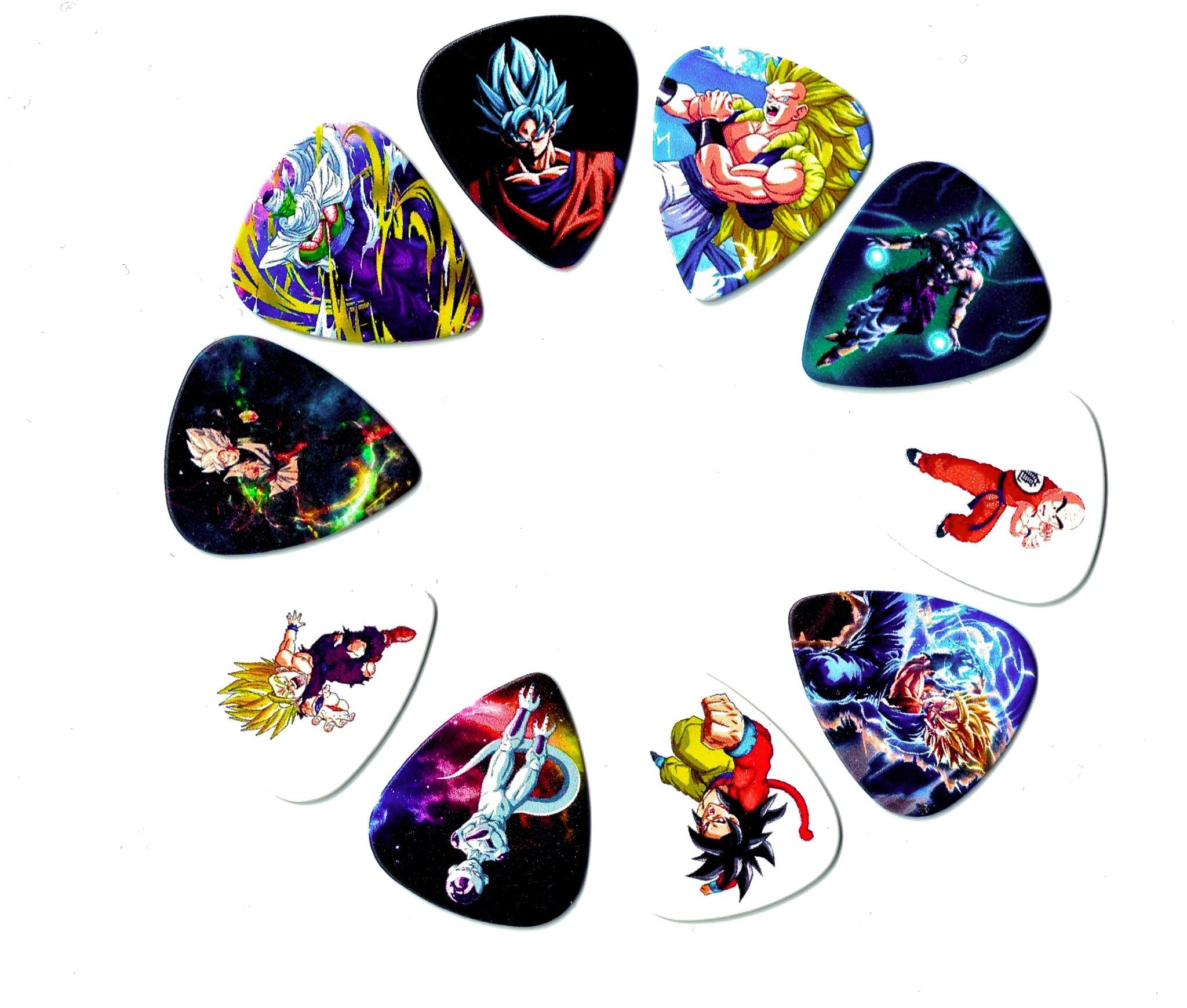 RinTalen Dragon Ball Z Guitar Picks - 10 Medium Multicolor Picks (0.71mm) for DBZ Lovers, Perfect for Musicians and Collectors