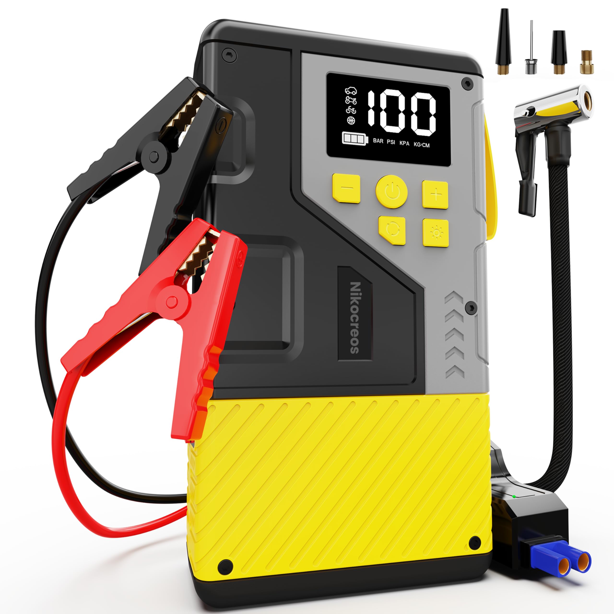 Portable Car Jump Starter with Air Compressor for Emergencies,3000A Peak and 150 PSI Max,for 12L Gas & 10L Diesel Engines,LCD Di
