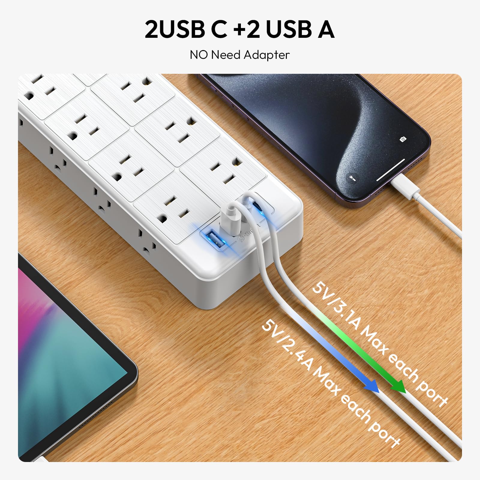 24 Widely Outlets Extension Cord 25 Ft Ntonpower Long Extension Cord Surge Protector With 4 Usb Ports,15A/1875W Power Strips Wit