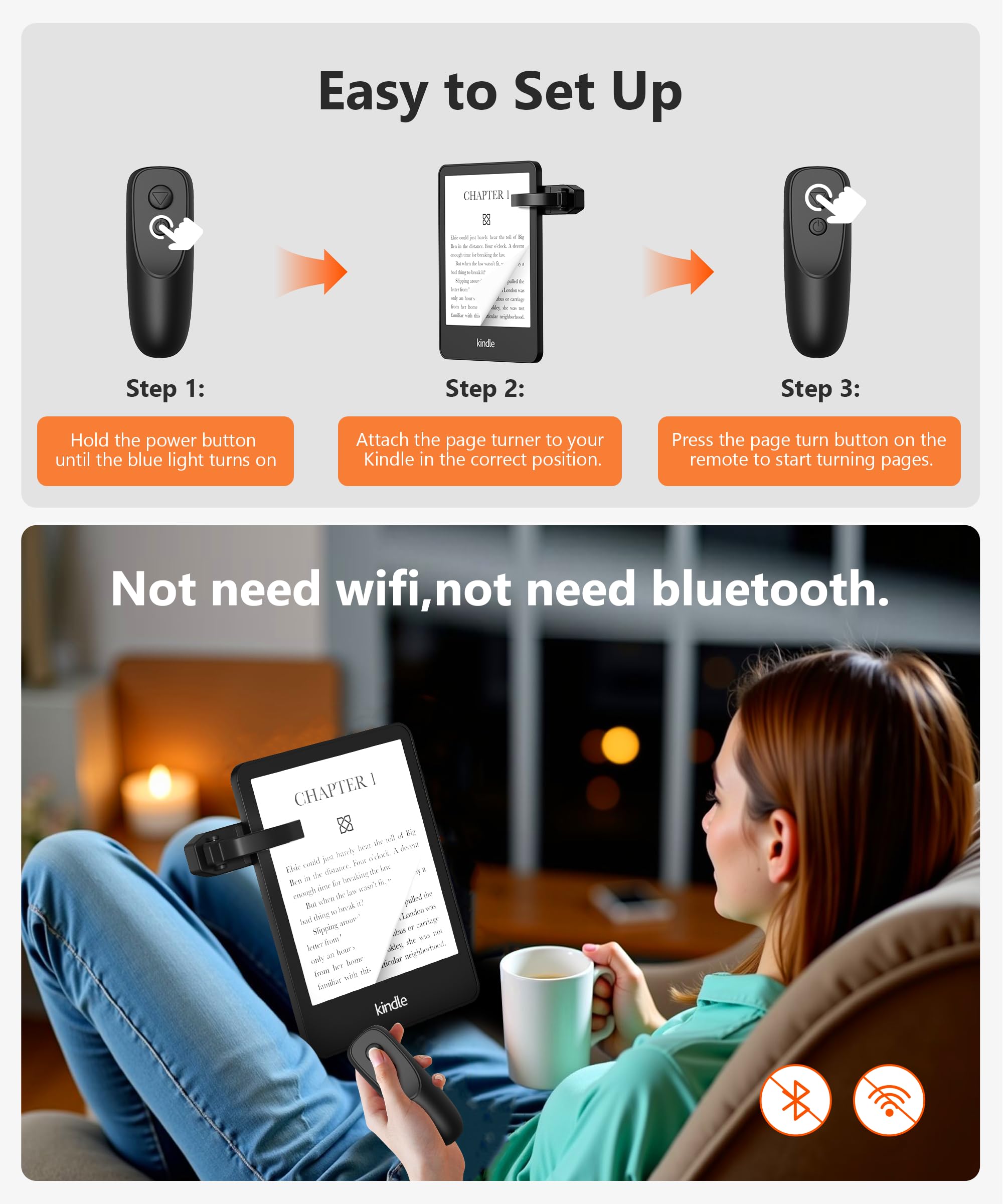 Fuloview Remote Control Page Turner For Kindle Paperwhite Kobo Ereaders, Page Turner Clicker With Wireless Remote Compatible Wit