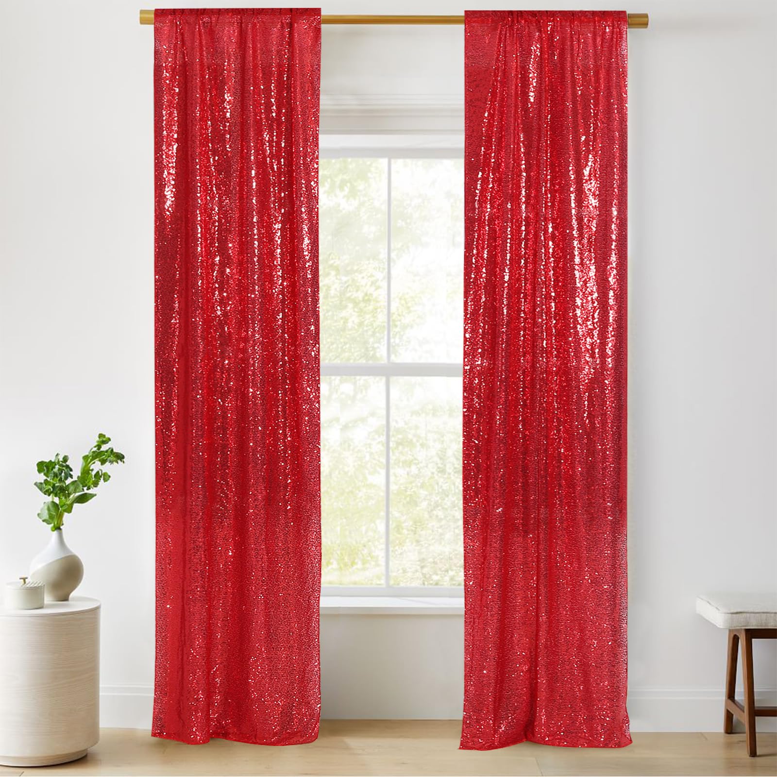 Partydelight Red 2Ft X 8Ft Sparkly Sequin Backdrop Curtains, 2 Panels, For Wedding, Party, Room Decorations