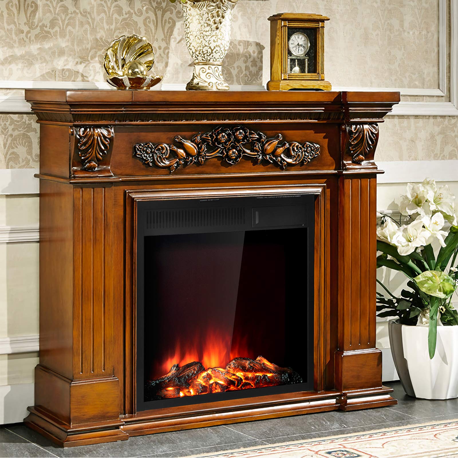 Tangkula 22.5 Inch Electric Fireplace Insert, Freestanding & Recessed Electric Fireplace Heater With Remote Control, Adjustable