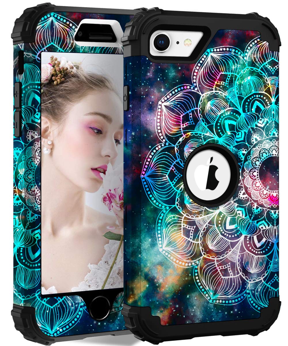 Hocase for iPhone SE 2022/2020 Case, Heavy Duty Shockproof Protection Hard Plastic+Silicone Rubber Hybrid Protective Case for iP