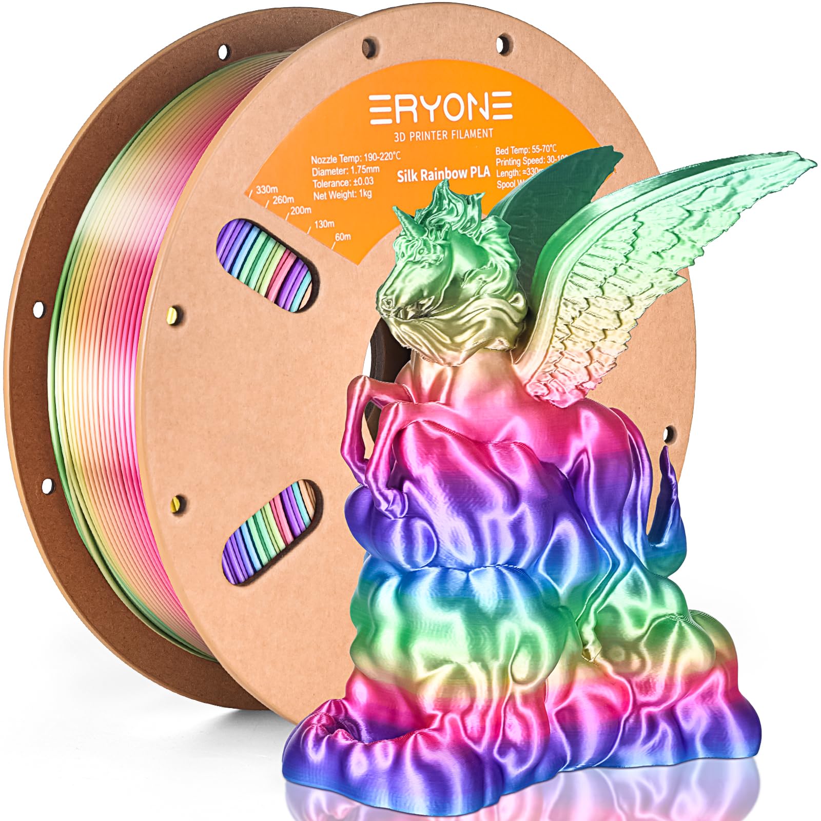 ERYONE Silk Rainbow 3D Printer PLA Filament 1.75 +/- 0.03mm, Shiny Multicolor Filament PLA Fast Color Change 1KG(2.2LBS), Candy 