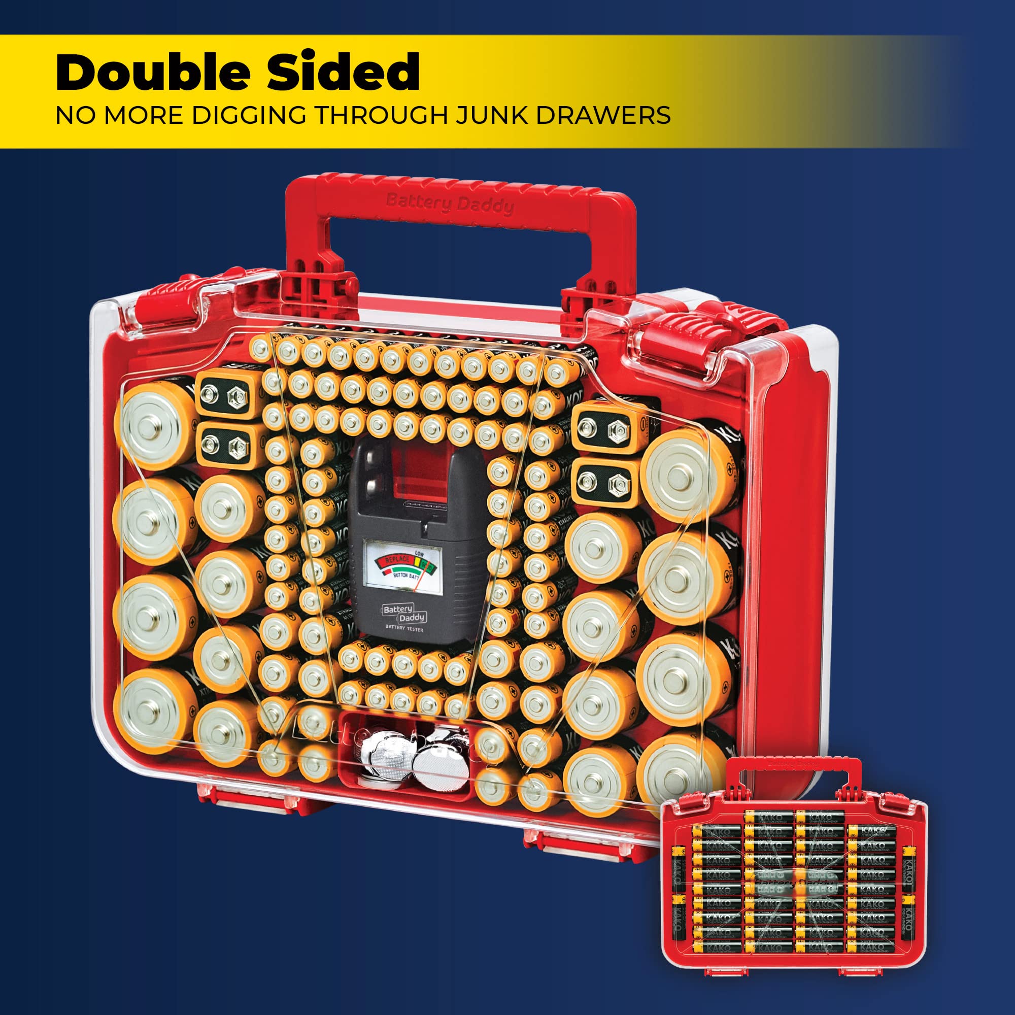 Ontel Battery Daddy Smart   Battery Organizer Storage Case With Tester, Stores & Protects Up To 150 Batteries, Clear Locking Lid