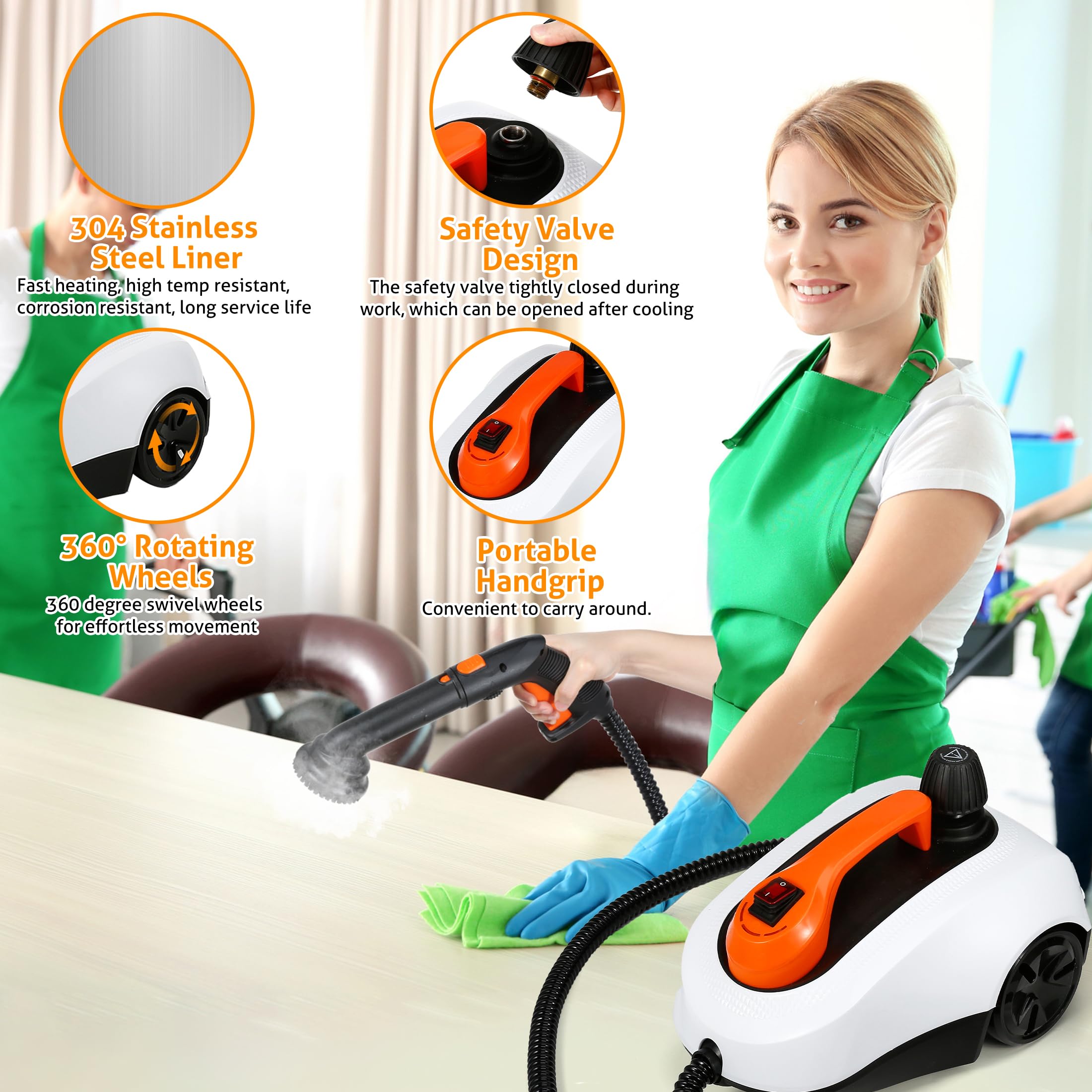 Wichemi Steamer For Cleaning 1800W High Temperature Handheld Steam Cleaner For Car With 1800Ml Water Tank, Electric Steam Cleani