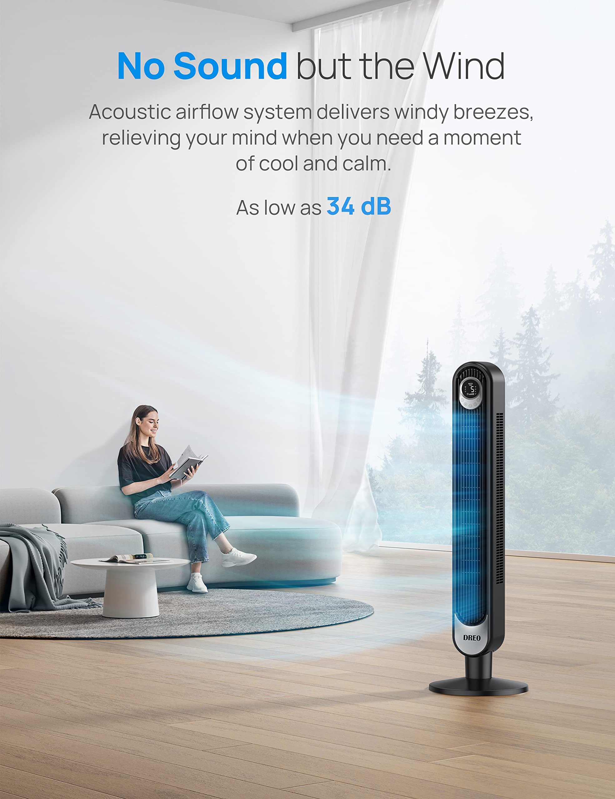 Dreo Smart Tower Fan Wifi Voice Control, Works With Alexa/Google, Cruiser Pro T1S Floor Standing Bladeless Oscillating Fan With