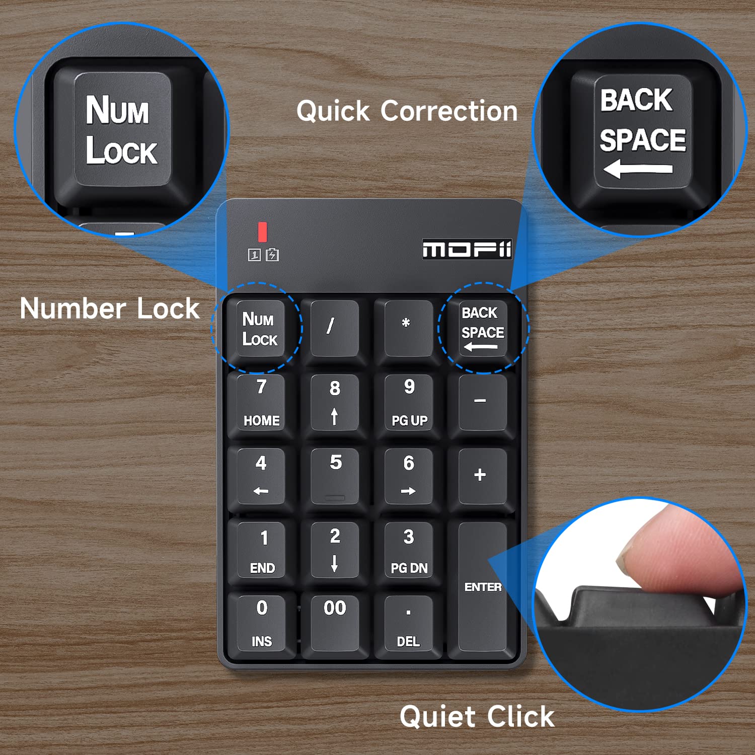 Mofii Bluetooth 5.1 Number Pad Wireless Numeric Keypad Silent 19 Keys Usb Keypads, Portable Financial Accounting Numpad 10 Key F