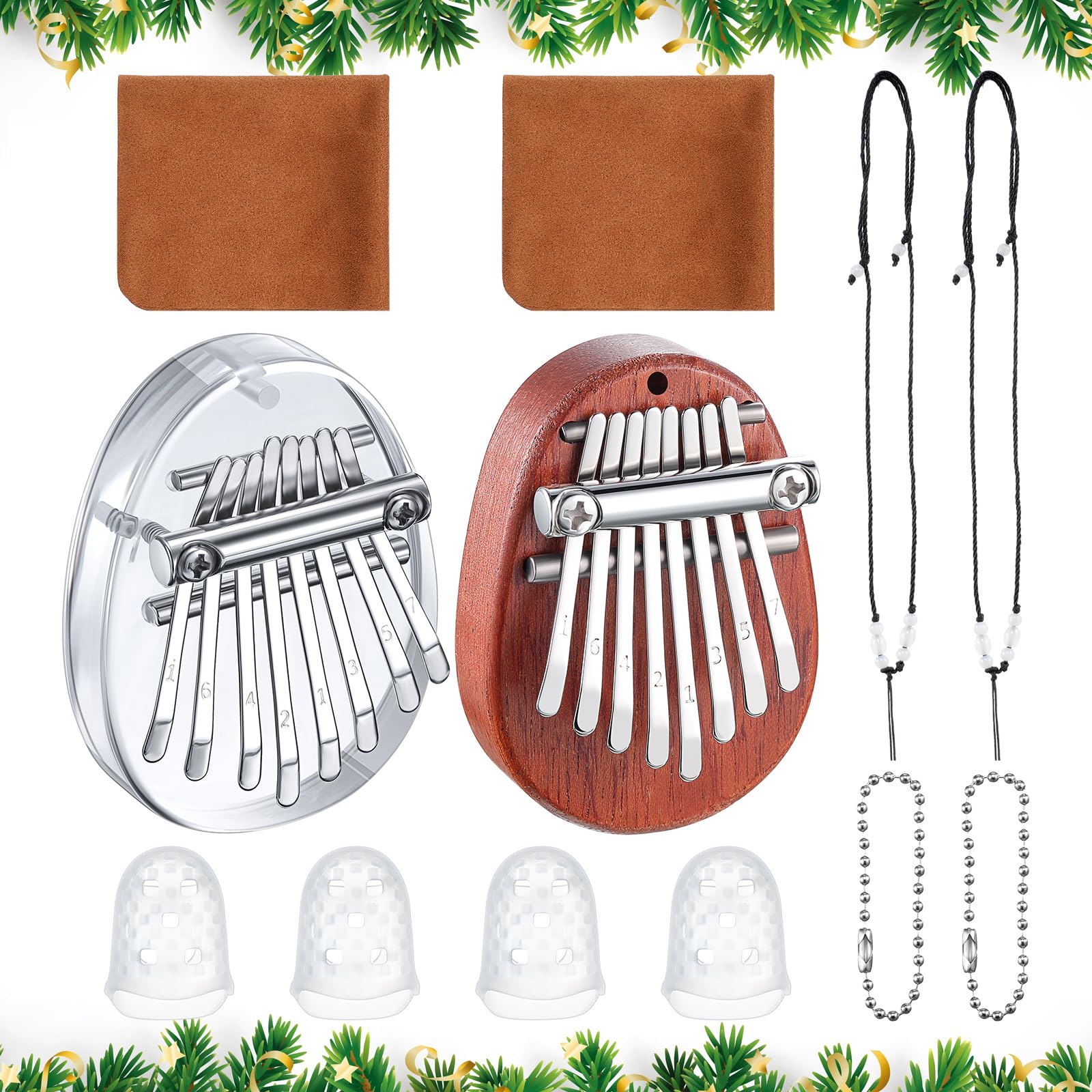 Yeshone 2 Sets Mini Kalimba 8 Key Thumb Piano Exquisite Mini Thumb Piano Gift with Lanyard Chains Portable Oval Heart Shaped Kal