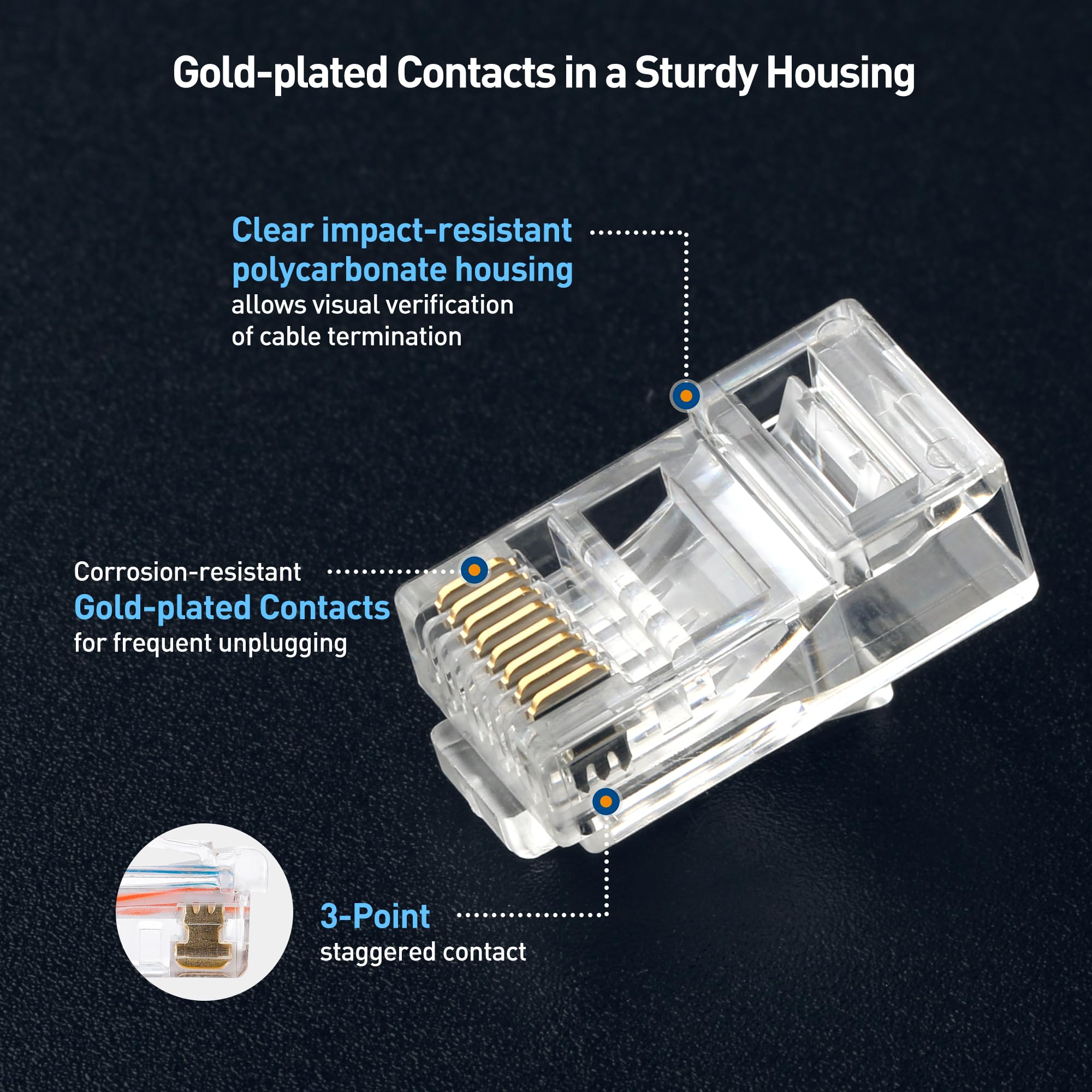 Cable Matters 100 Pack CAT6 RJ45 Modular Plugs (RJ45 Connectors / Cat6 Connector / Cat6 RJ45 Ends / RJ45 Plugs), for Solid or Stranded UTP Cable