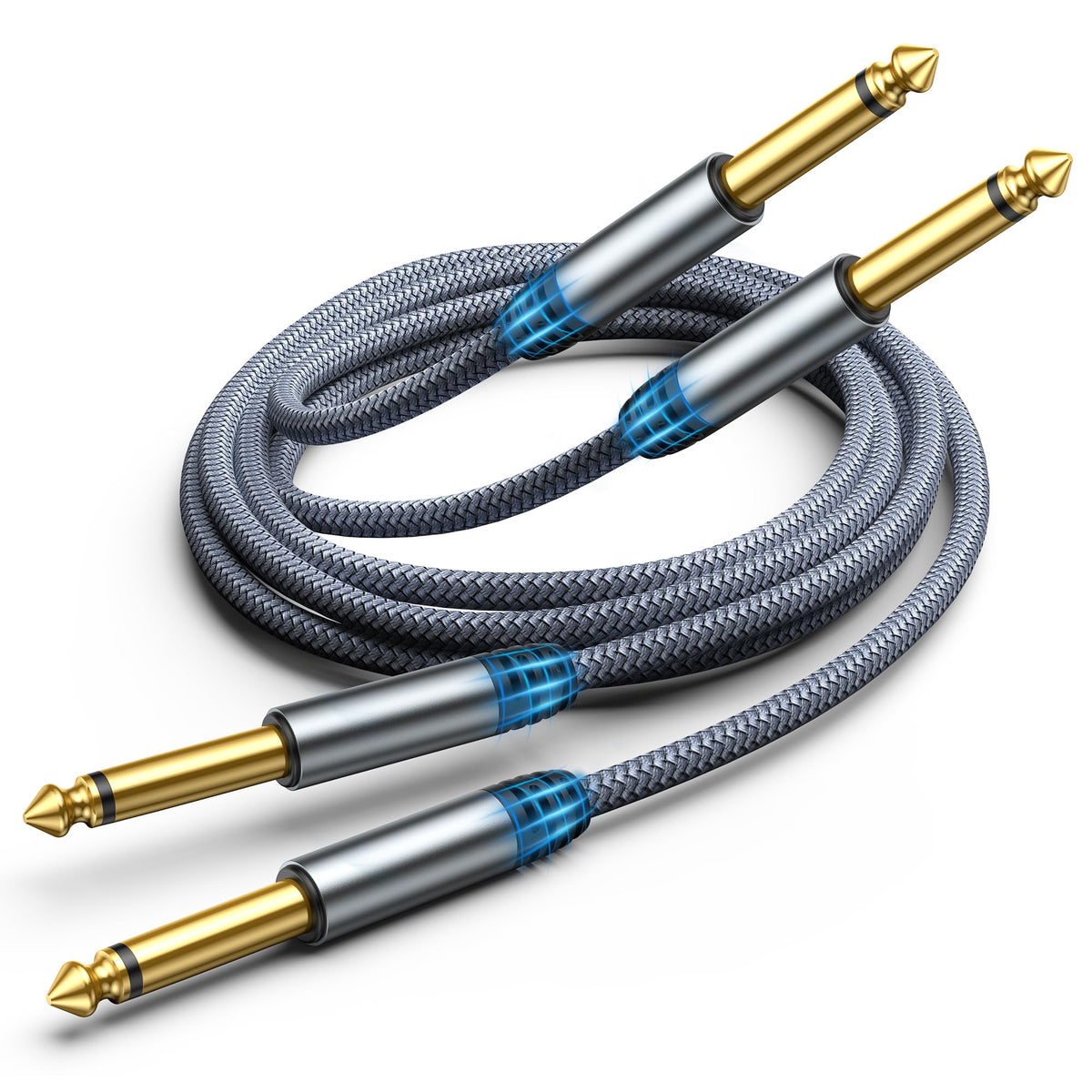 Highwings 1/4 Inch Guitar Instrument Cable 6.6Ft 2 Pack, 6.35Mm (1/4) Ts To 6.35Mm (1/4) Ts Audio Cable Male To Male Straight To