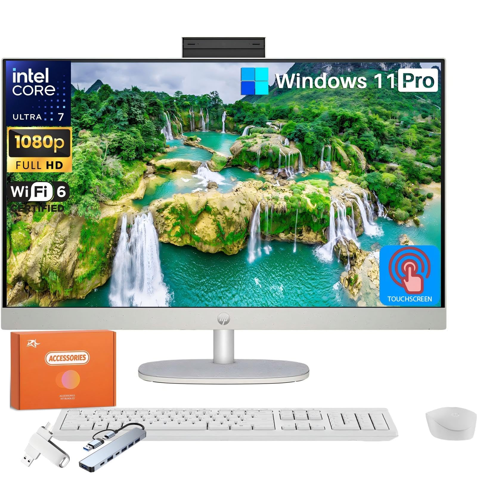 HP All in One Desktop Computer 27 Inch, Intel Ultra 7-155U(Up to 4.8 GHz), 27 FHD IPS Touchscreen, 16 GB DDR5, 1 TB SSD, Adjusta