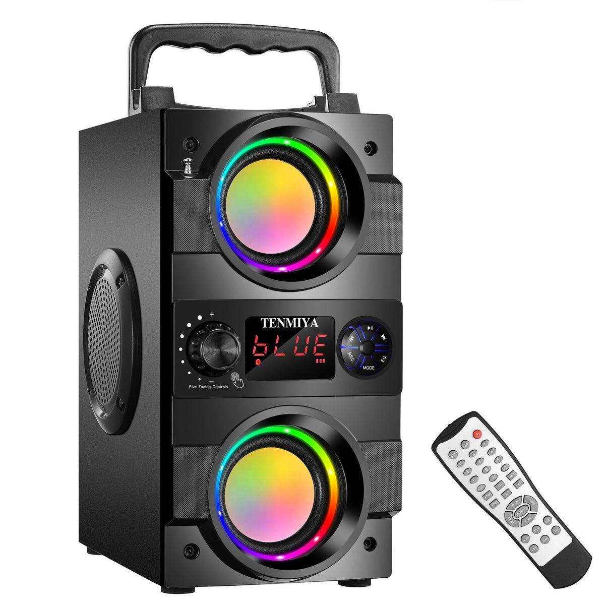 Tenmiya 40W(60W Peak) Portable Bluetooth Speakers With Subwoofer Wireless Stereo Rich Bass Boombox With Led Lights Outdoor Home Party Speakers Support Fm Radio Remote Control Aux Eq