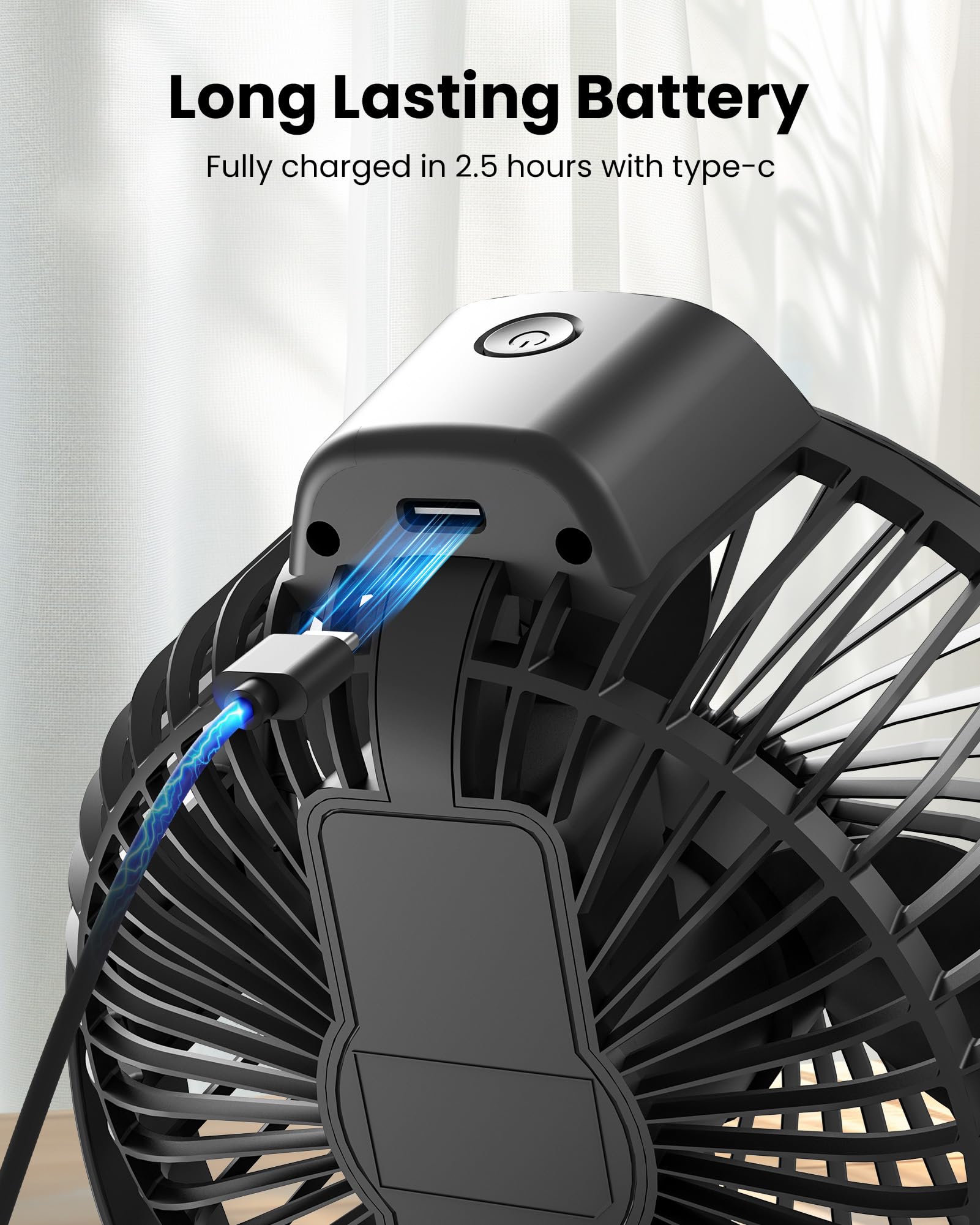 Koonie Portable Clip On Fan, Small Usb Fan Battery Operated, 3 Speed Rechargeable Mini Fan With Led Display, 360 Rotate Personal