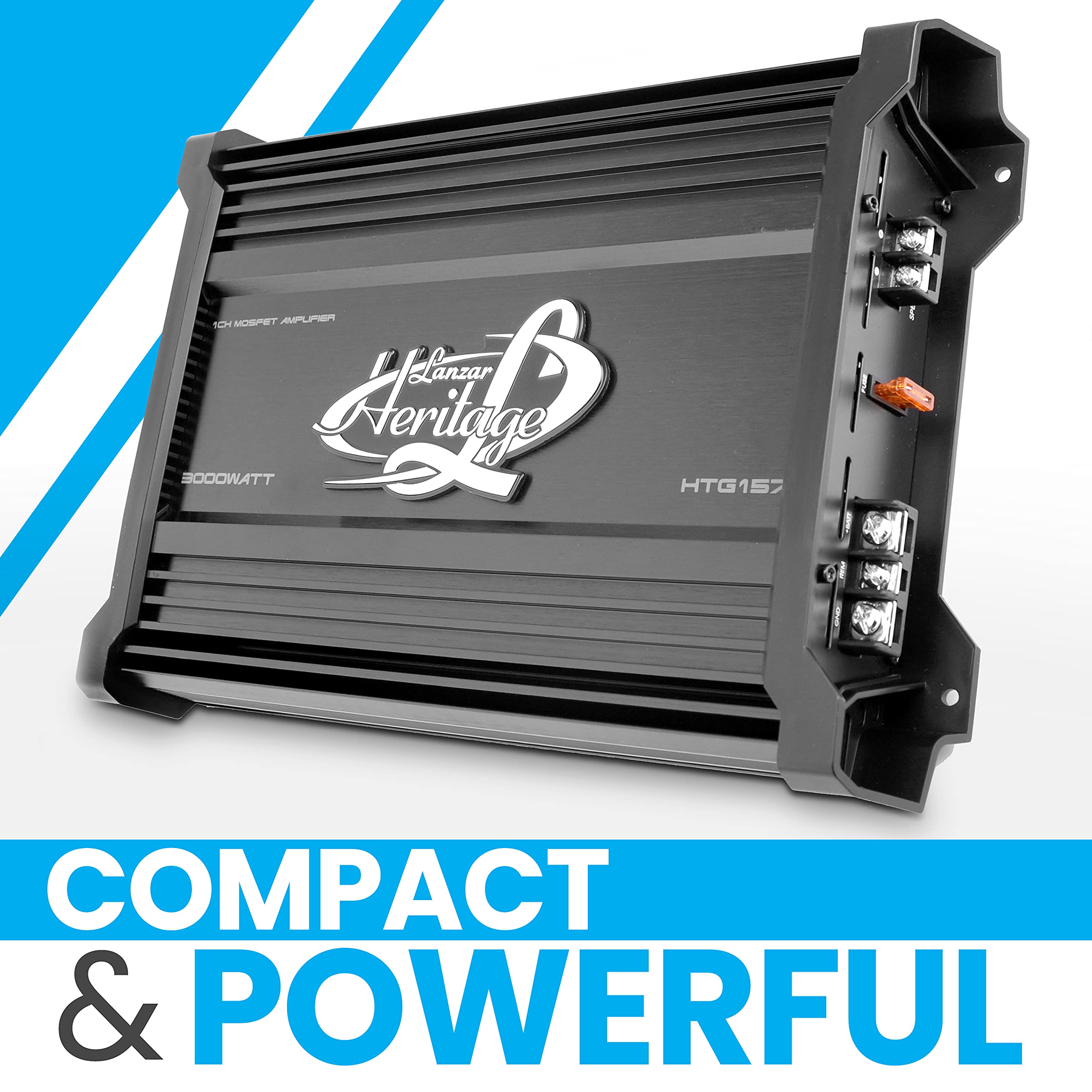 Lanzar HTG157 3000W Monoblock Car Audio Amplifier, 2 Ohm, Black, Bass Boost, RCA Input