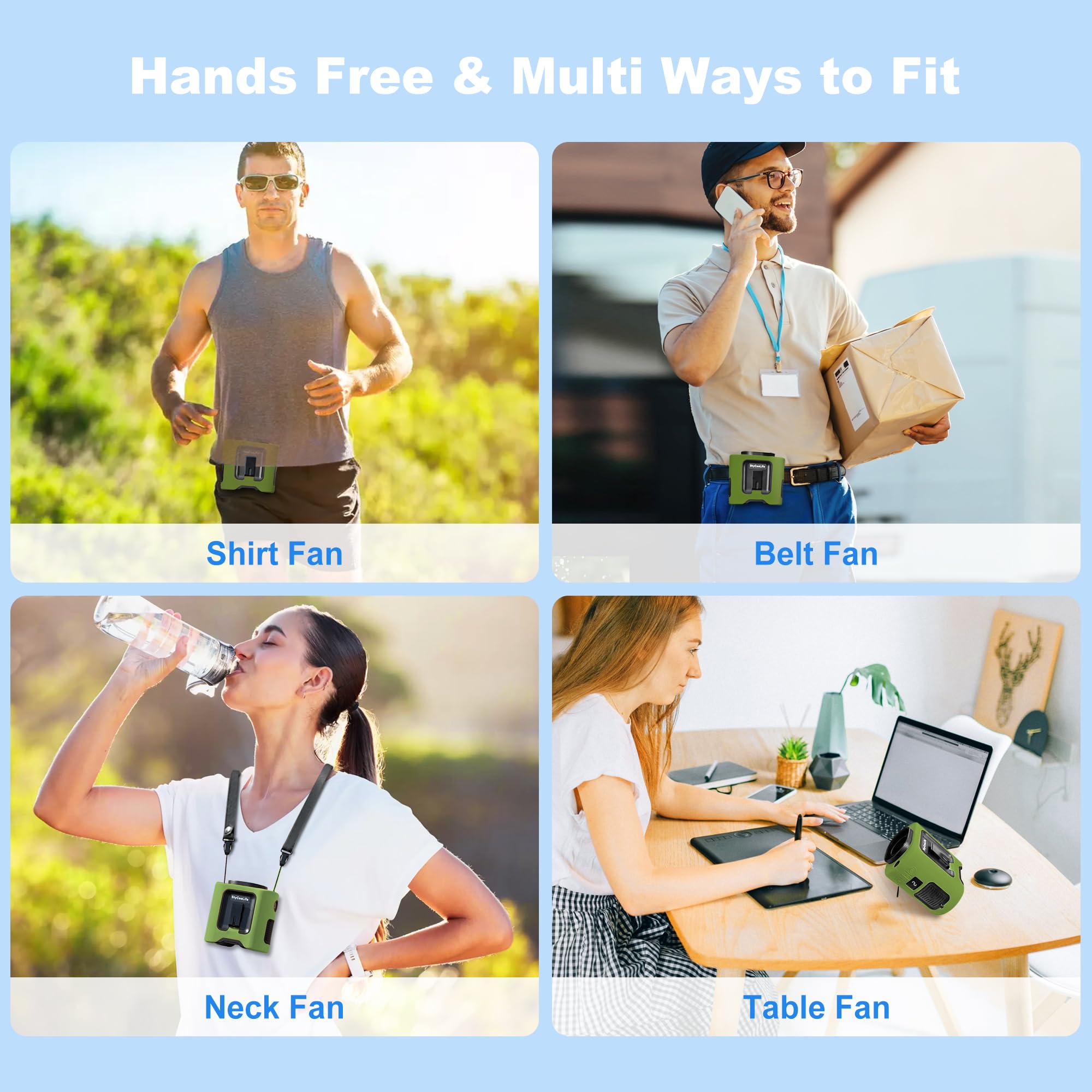 Stycoolife 14500Mah Portable Waist Fan Clip On, 67H Cooling, 5 Speeds Rechargeable Personal Belt Shirt Fan Wearable With Rotatab