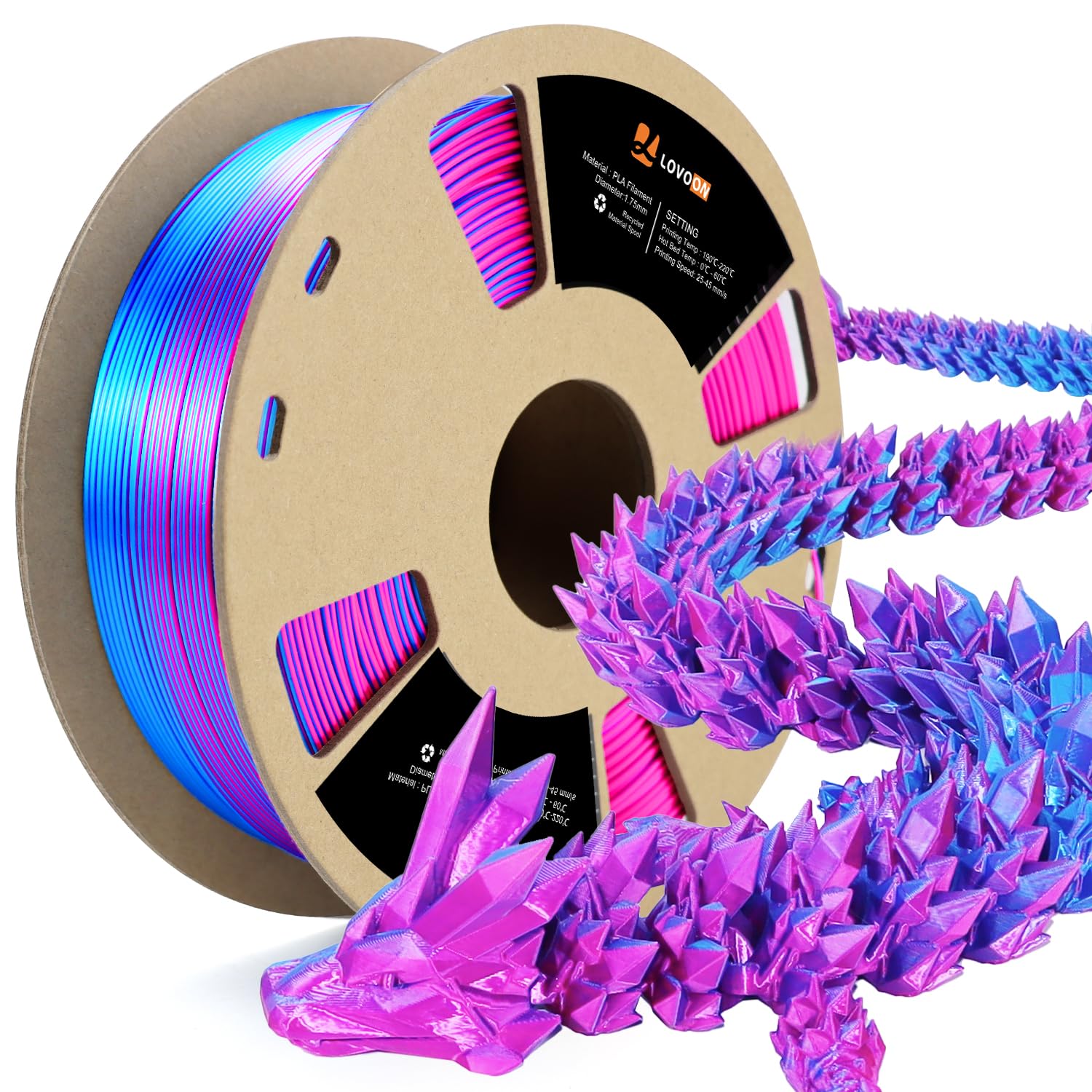 Lovoon 3D Printer Filament Dual Color Sky Blue And Rose Red, Pla Filament 1.75Mm, 3D Printer Accessories Silk Pla Filament, Pla
