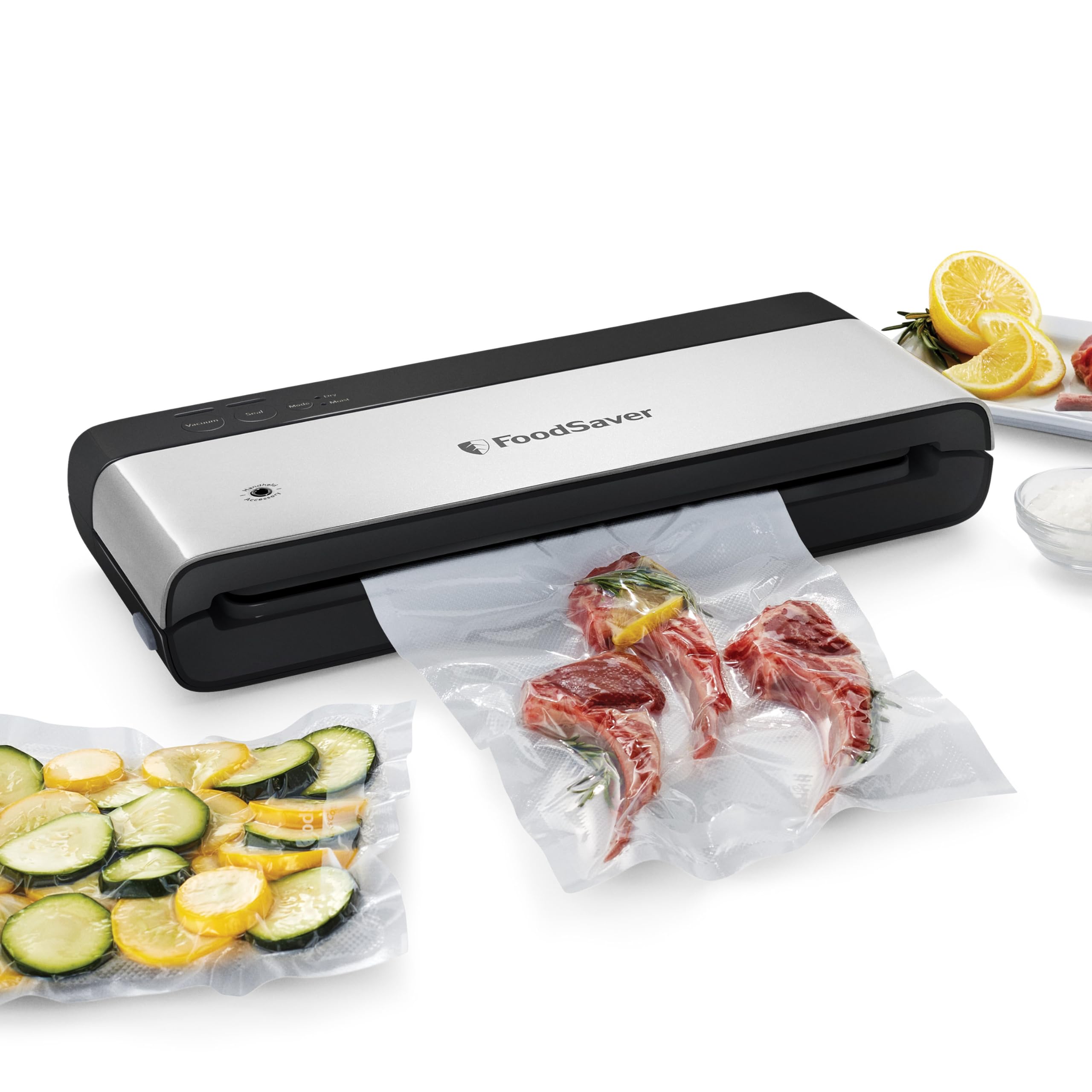 Foodsaver Powervac Compact Vacuum Sealing Machine, Stainless Steel & Black, Vertical Storage, Vs0150 | Preserves Freshness, Reduces Bag Waste, For Both Dry And Wet Food