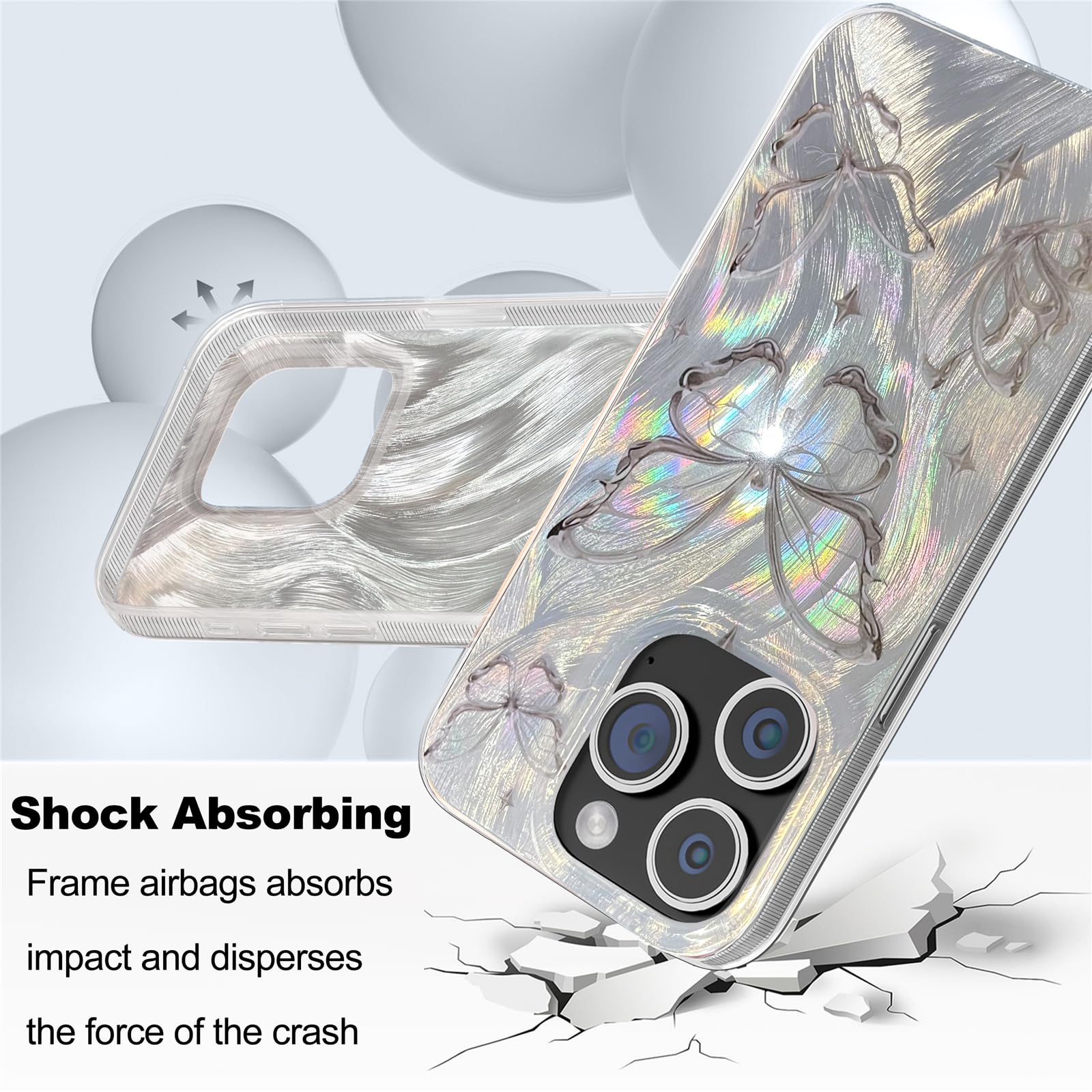 I Mgae In Ar Compact Case For Iphone 15 Pro Max Shiny Silver Butterfly Design,Cute Trendy Soft Slim Tpu Shockproof Protective Ph