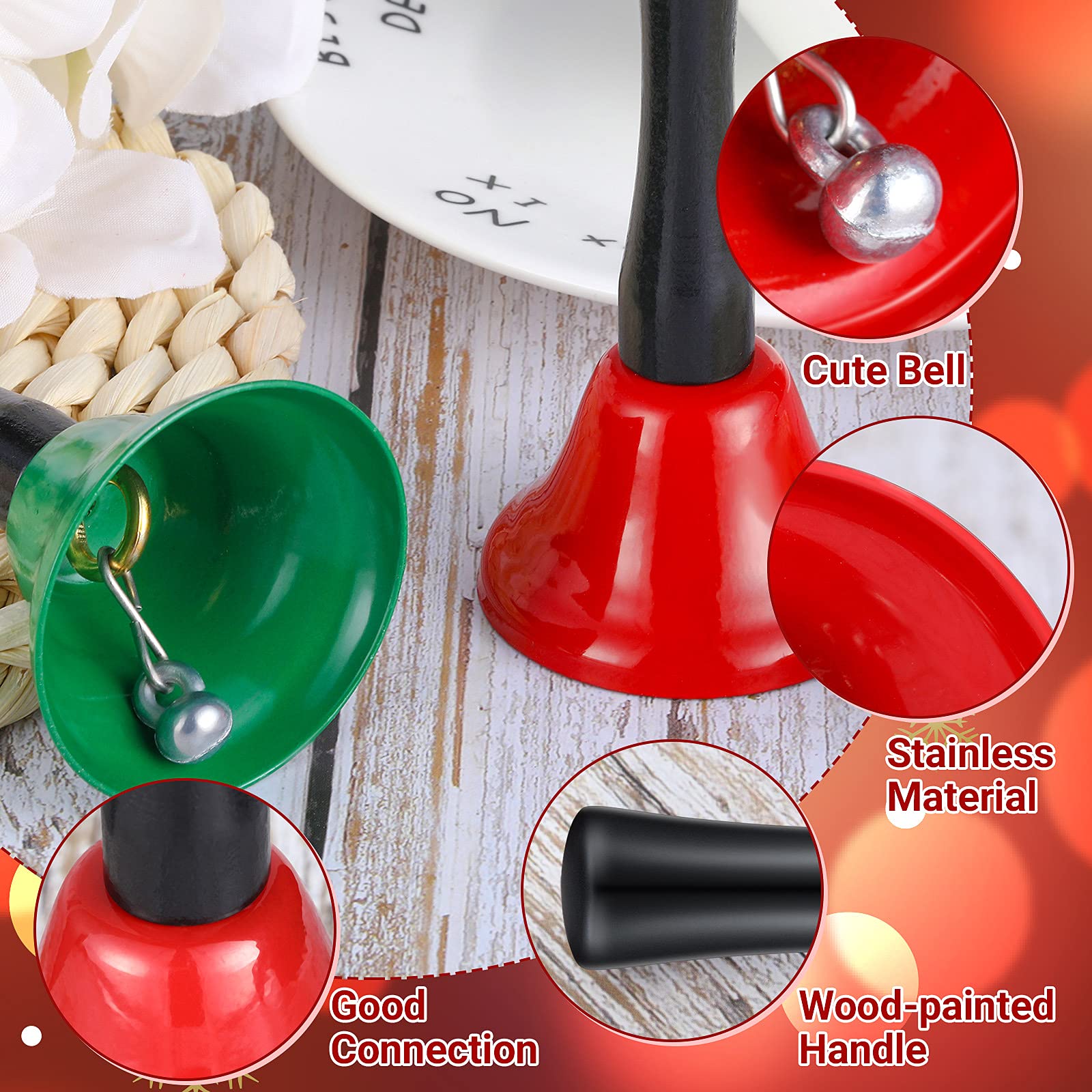 Boao 24 Pcs Christmas Hand Bell Kids With Black Wooden Handle Metal Steel Loud Service Call Musical Bell For Music Teaching Part