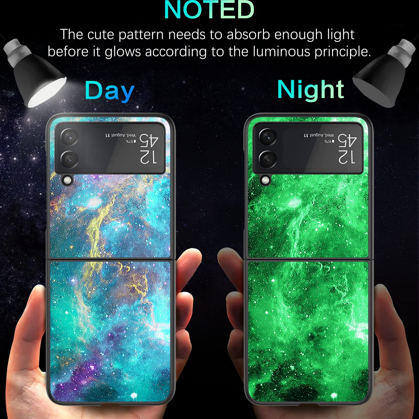 Veningo Galaxy Z Flip 4 Case, Slim Fit Glow In The Dark Shockproof Hybrid Hard Pc Soft Tpu Bumper Anti Scratch Non Slip Protecti