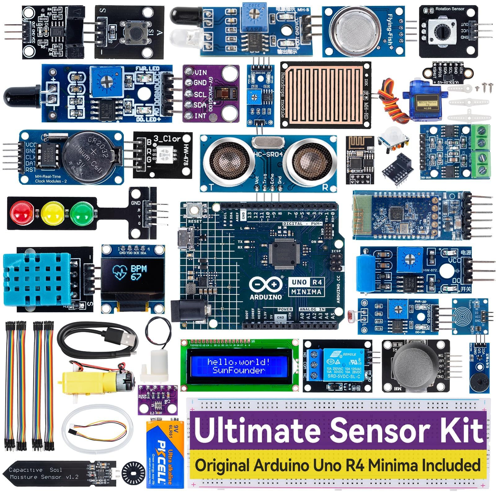 Sunfounder Ultimate Sensor Kit With Original Arduino Uno R4 Minima, Smart Iot & Basic Sensor Projects With Online Tutorials, Sui