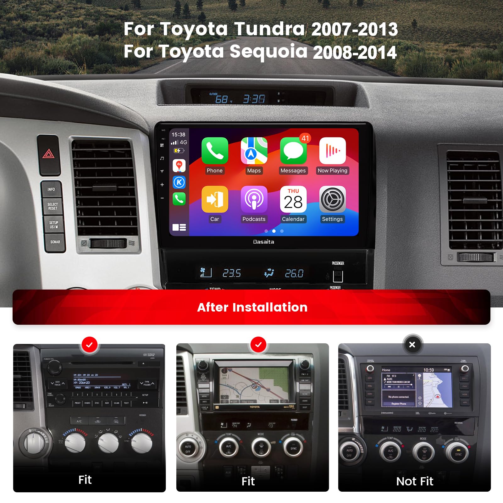 Dasaita G13 Radio For 2007 2013 Toyota Tundra Upgrade, Wireless Carplay, Android Auto, Qualcomm 665 Cpu, Optical Amplifier Output, 6Gb Ram 64Gb Rom, 4G Lte, 5G Wifi, Android 13